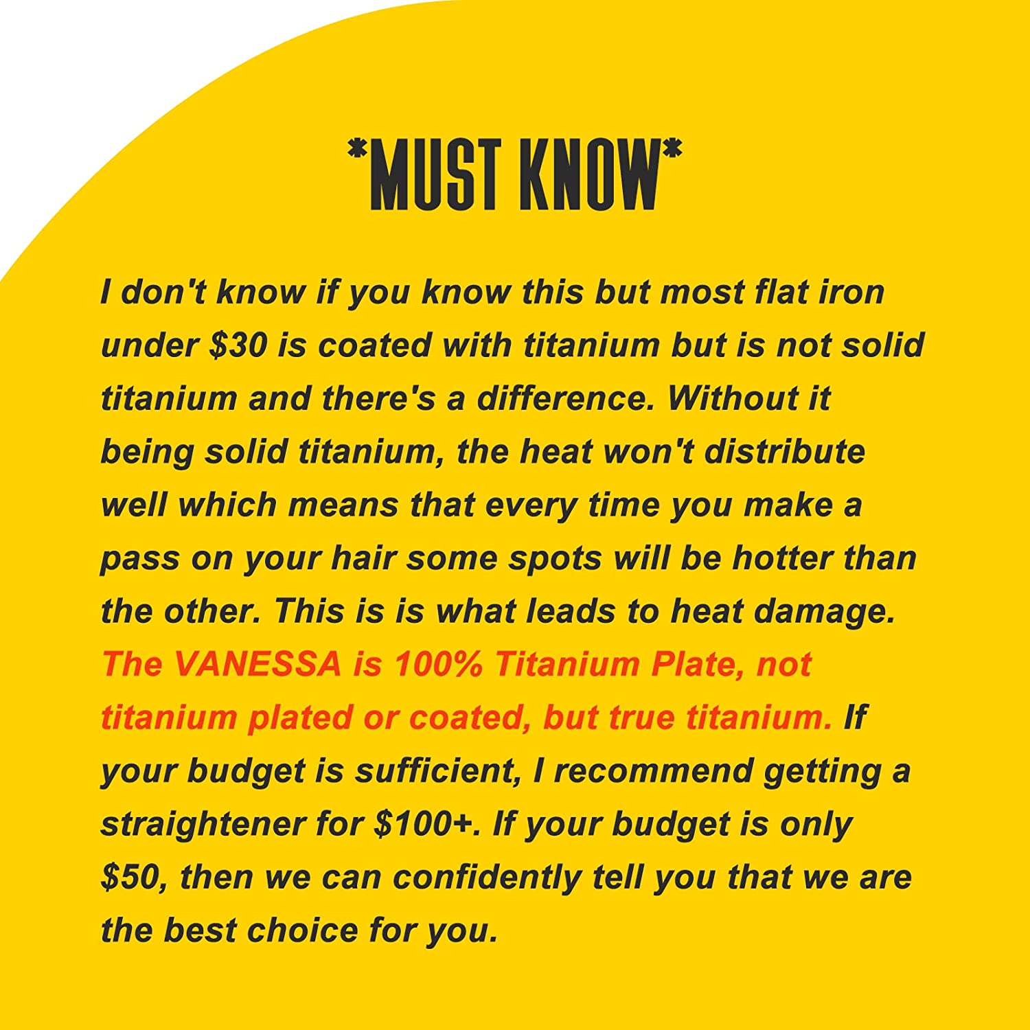 VANESSA PRO Flat Iron Hair Straightener. 100% Pure Titanium Flat Iron for One Pass to Achieve a Sleek Look. Curls Beautifully & Straightens Well - 1 inch