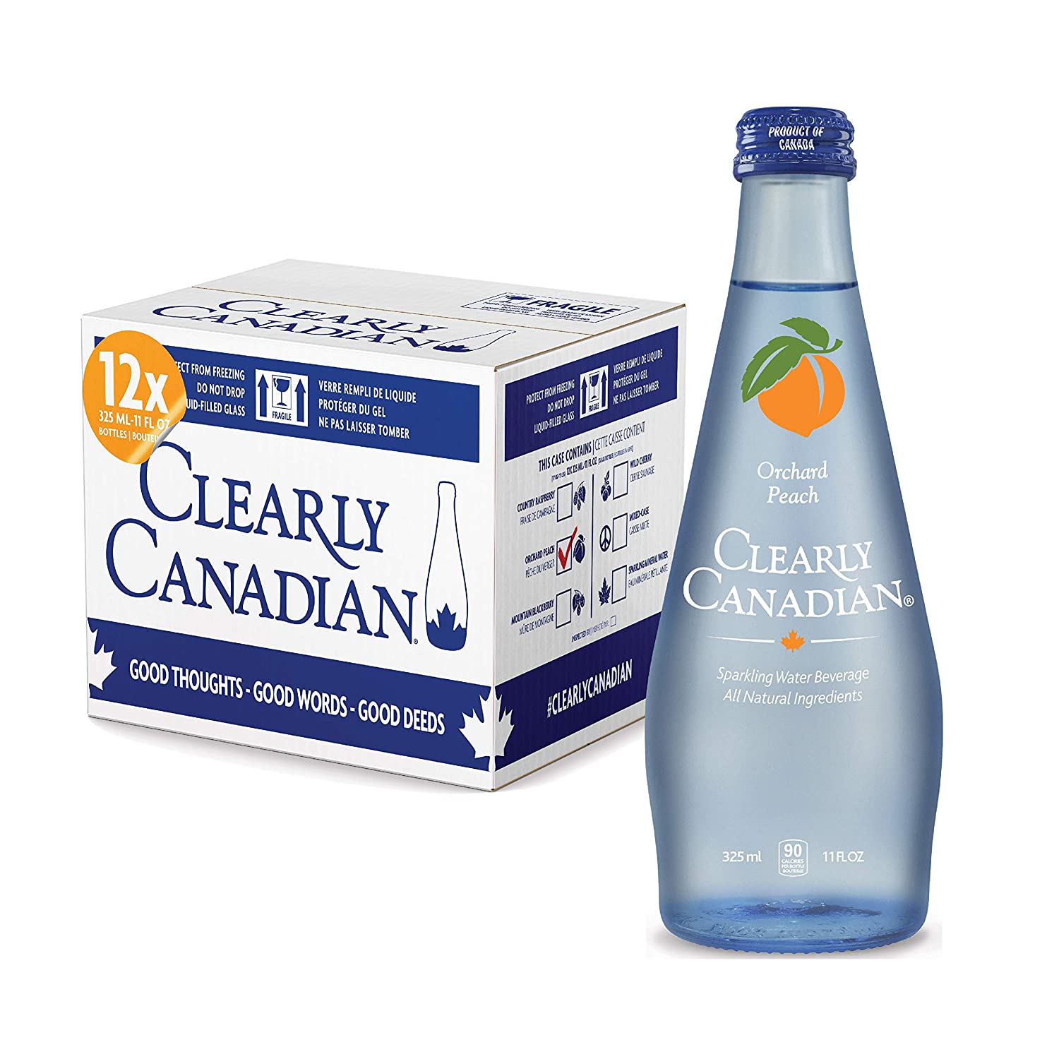 Clearly Canadian Orchard Peach Sparkling Spring Water Beverage. Natural & Carbonated. Flavored Seltzer Water. 1 Case (12 Bottles x 325mL)