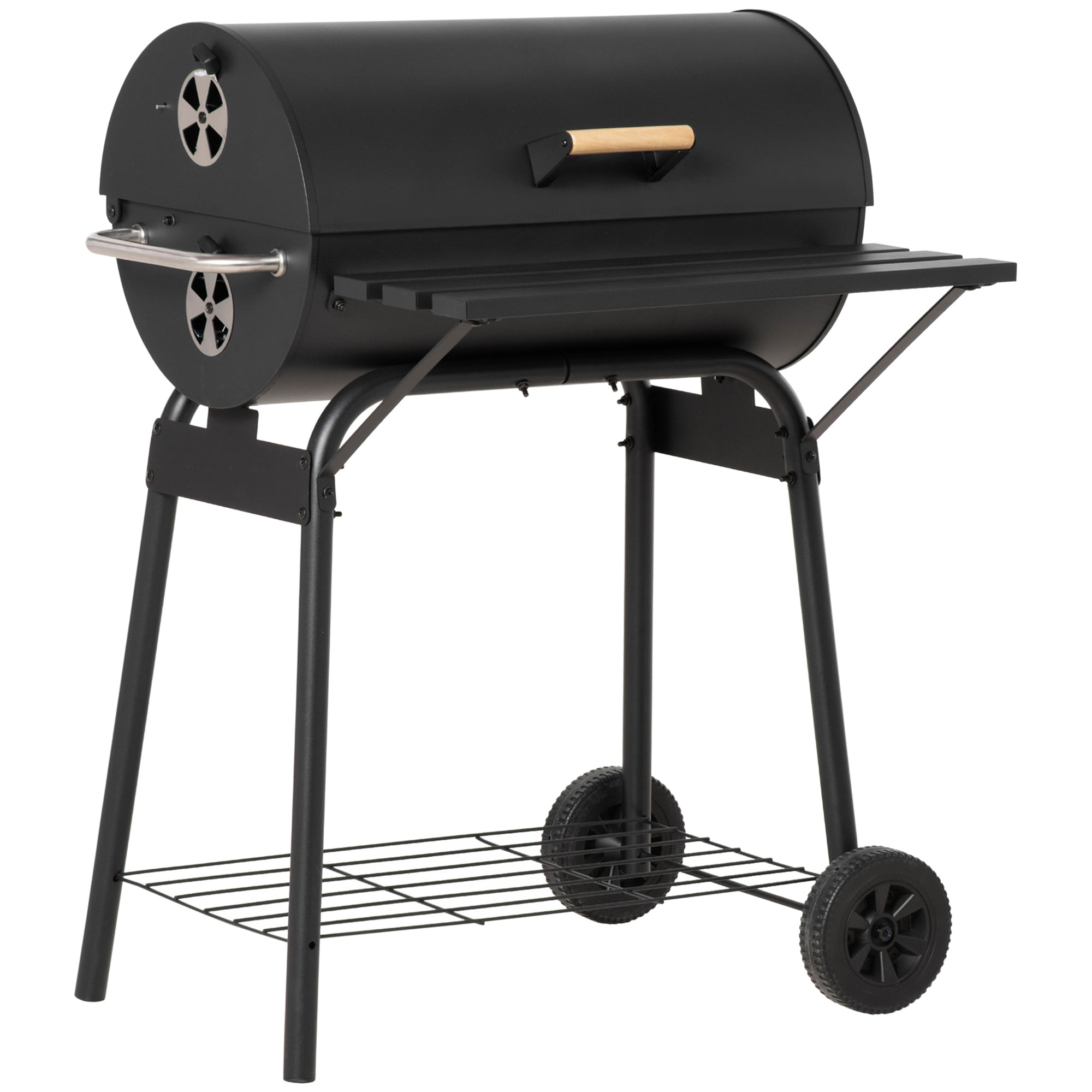 Outsunny 30″ Portable Charcoal BBQ Grill Carbon Steel Outdoor Barbecue with Adjustable Charcoal Rack. Storage Shelf. Wheel. for Garden Camping Picnic
