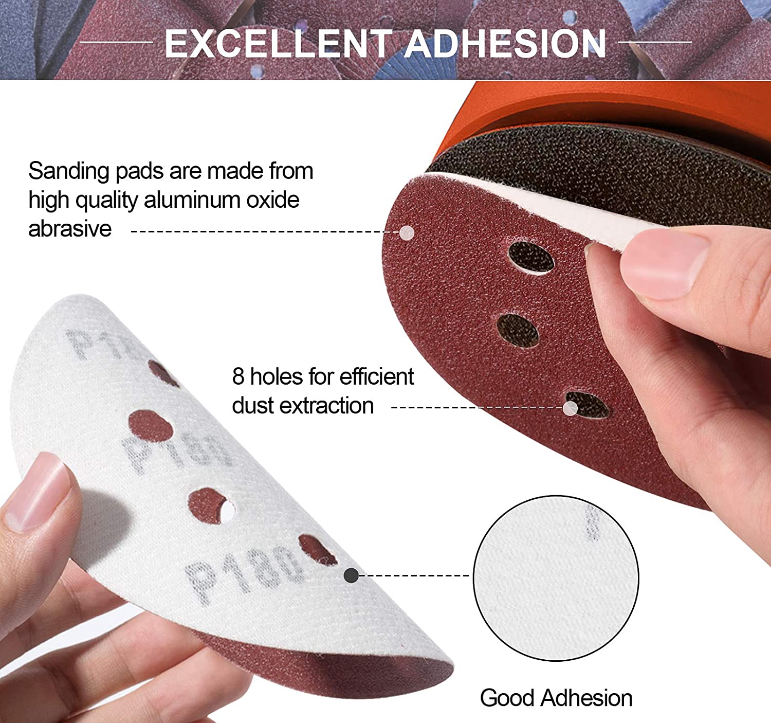 S SATC 5 inch 8 Holes Dustless Hook and Loop Sanding Discs. 150PCS