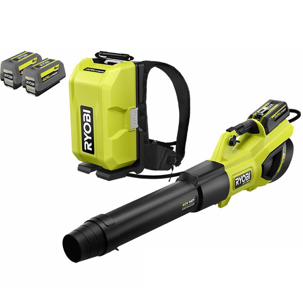 RYOBI RY404180 40V HP Brushless Whisper Series 190 MPH 730 CFM Blower and Backpack Battery w/ (2) 6.0 Ah Batteries & Charger