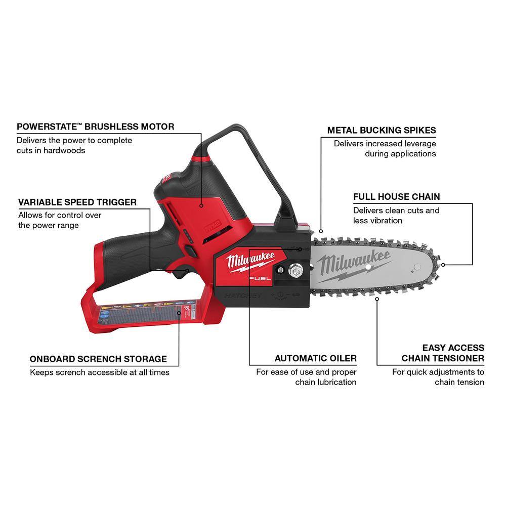 Milwaukee 2527-20 M12 FUEL 6 in. 12-Volt Lithium-Ion Brushless Electric Cordless Pole Saw Pruning Saw HATCHET (Tool-Only)