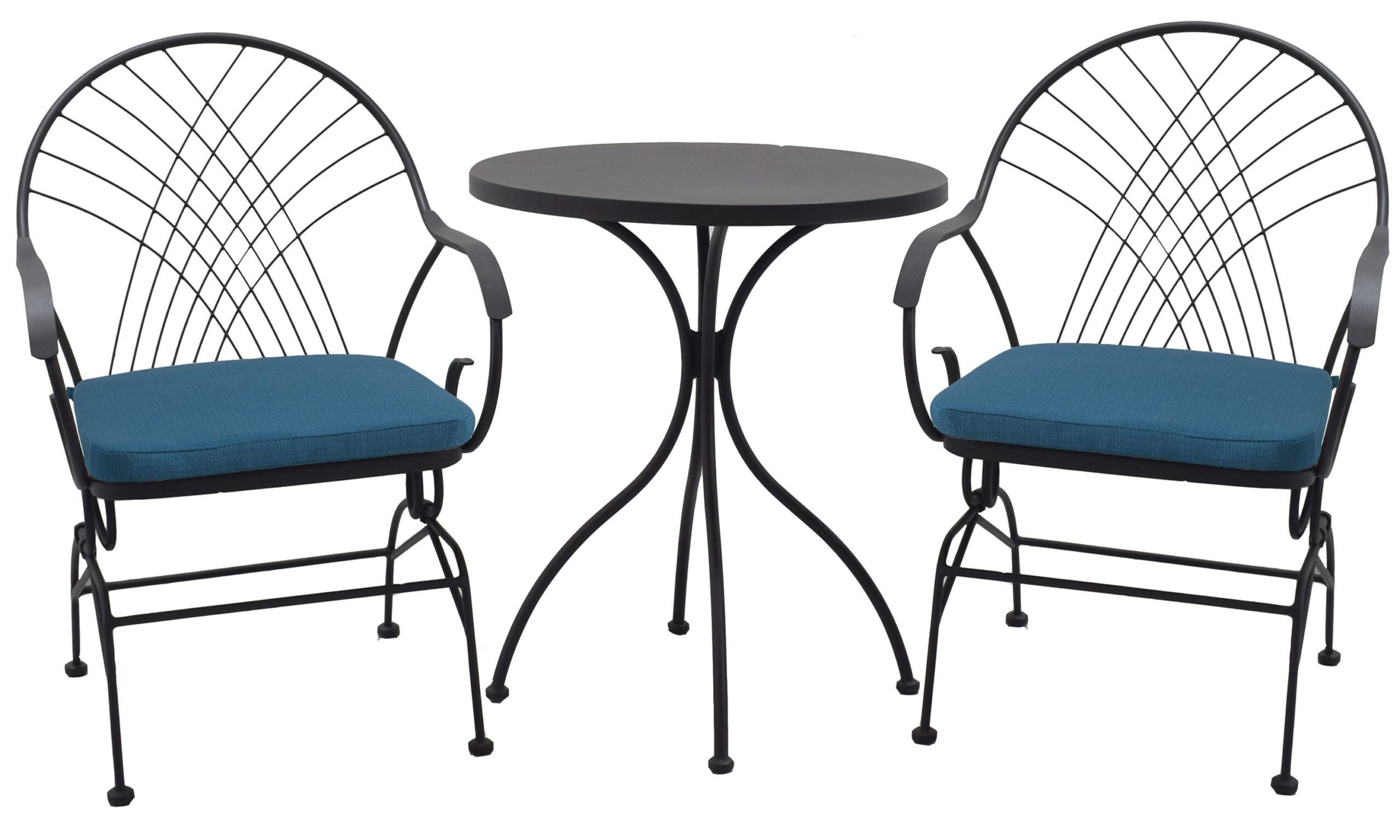 Style Selections Weddington 3-Piece Black Bistro Patio Set with Blue Cushions