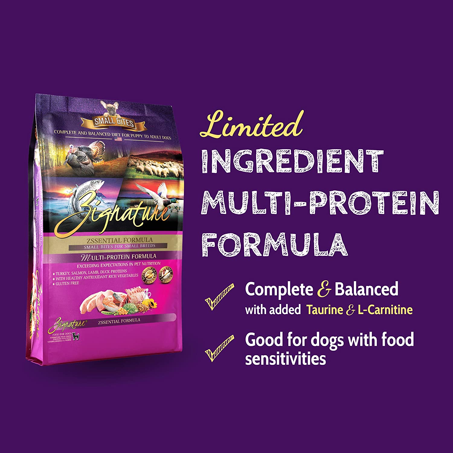 Zignature Small Bites Zssential Multi-Protein Formula With Probiotics Dry Dog Food 12.5 Pound (Pack of 1)