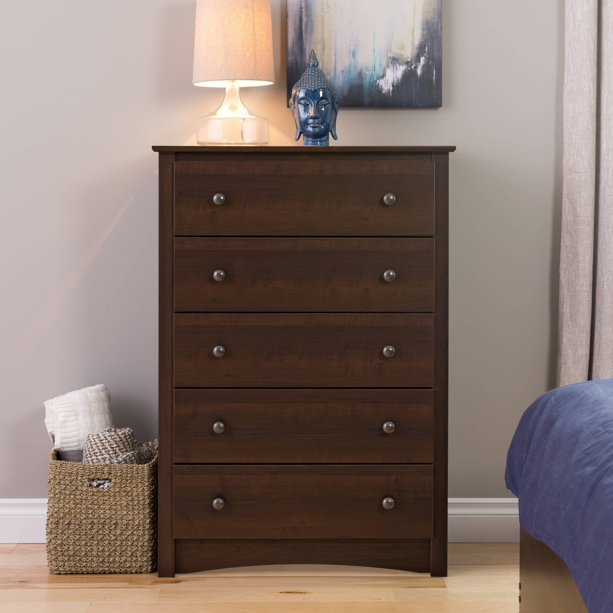 Prepac Fremont 5 Drawer Wooden Dresser Chest. 16″ x 31.5″ x 45.25″. Espresso