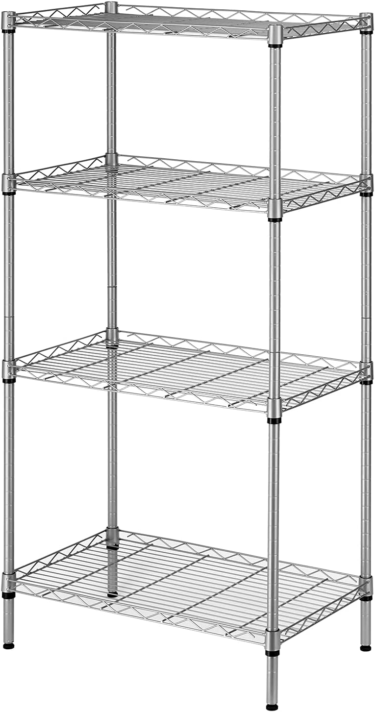 SINGAYE 4 Tier Adjustable Storage Shelf Metal Storage Rack Wire Shelving Unit 530Lbs Capacity 23.6″ L x 14″ W x 47.2″ H for Laundry Bathroom Kitchen Silver
