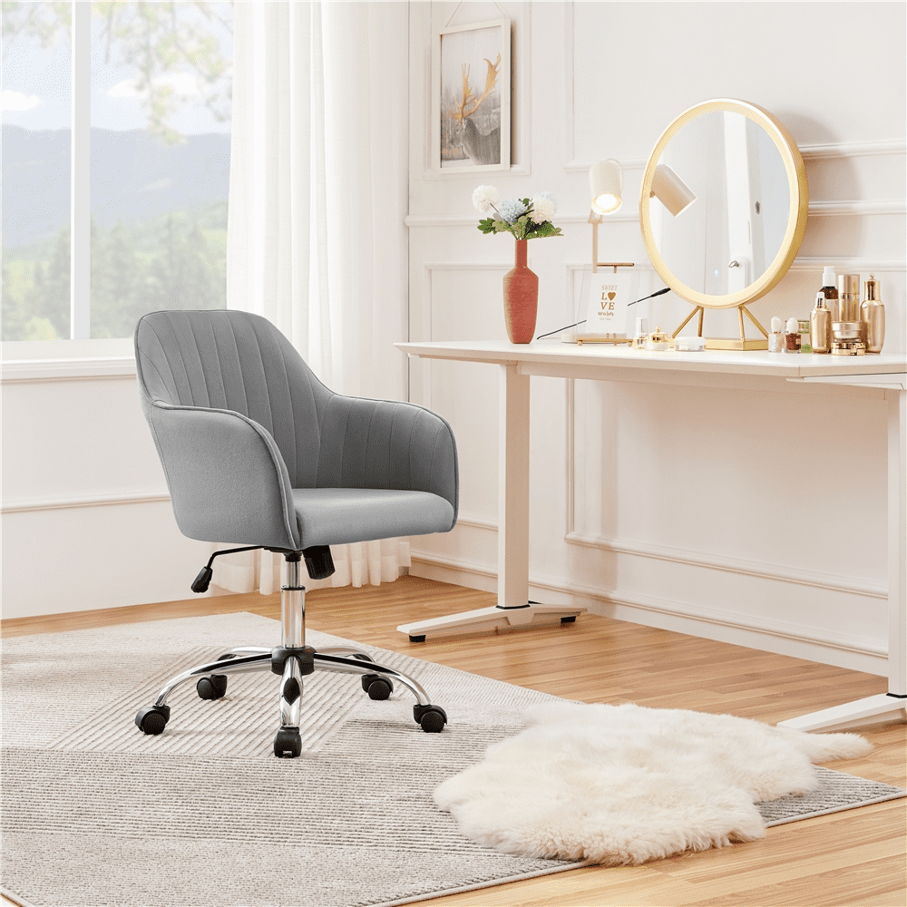 Alden Designs Velvet Mid-Back Task Chair with Armrests. Light Gray