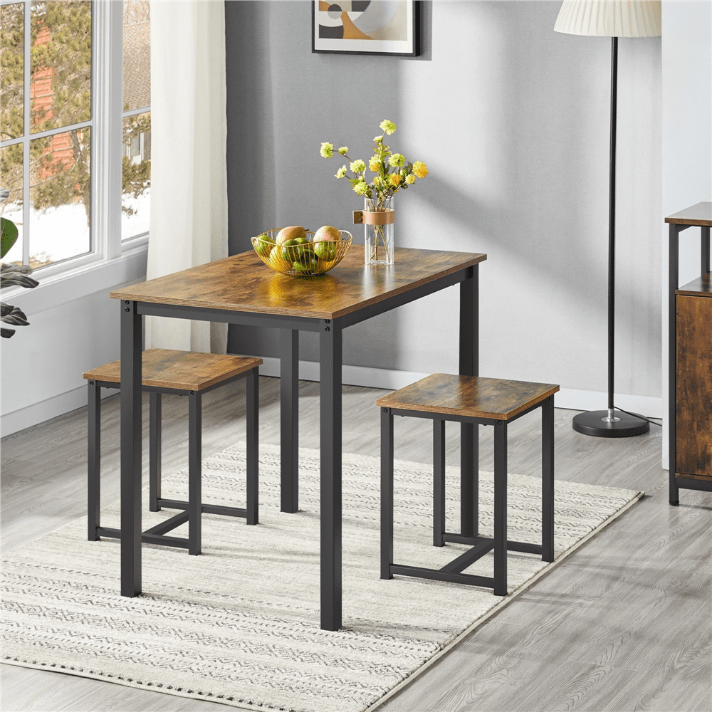 Alden Design 3pcs Industrial Dining Set. Rustic Brown