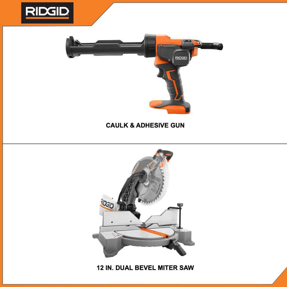 RIDGID  15 Amp Corded 12 in. Dual Bevel Miter Saw with LED Cutline Indicator and 18V Cordless 10 oz. Caulk and Adhesive Gun