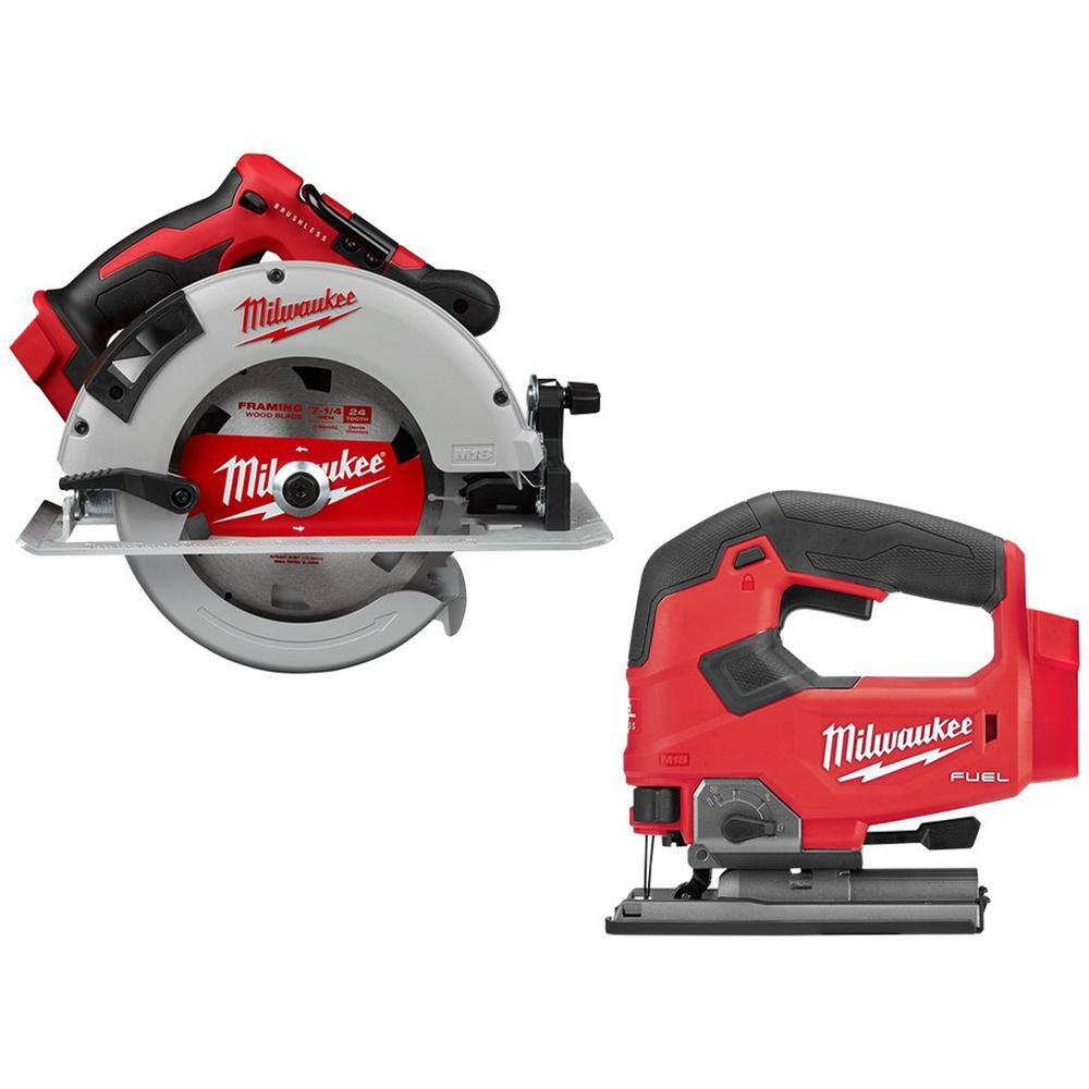 Milwaukee 2631-20-2737-20 M18 18V Lithium-Ion Brushless Cordless 7-1/4 in. Circular Saw and Jig Saw (2-Tool)