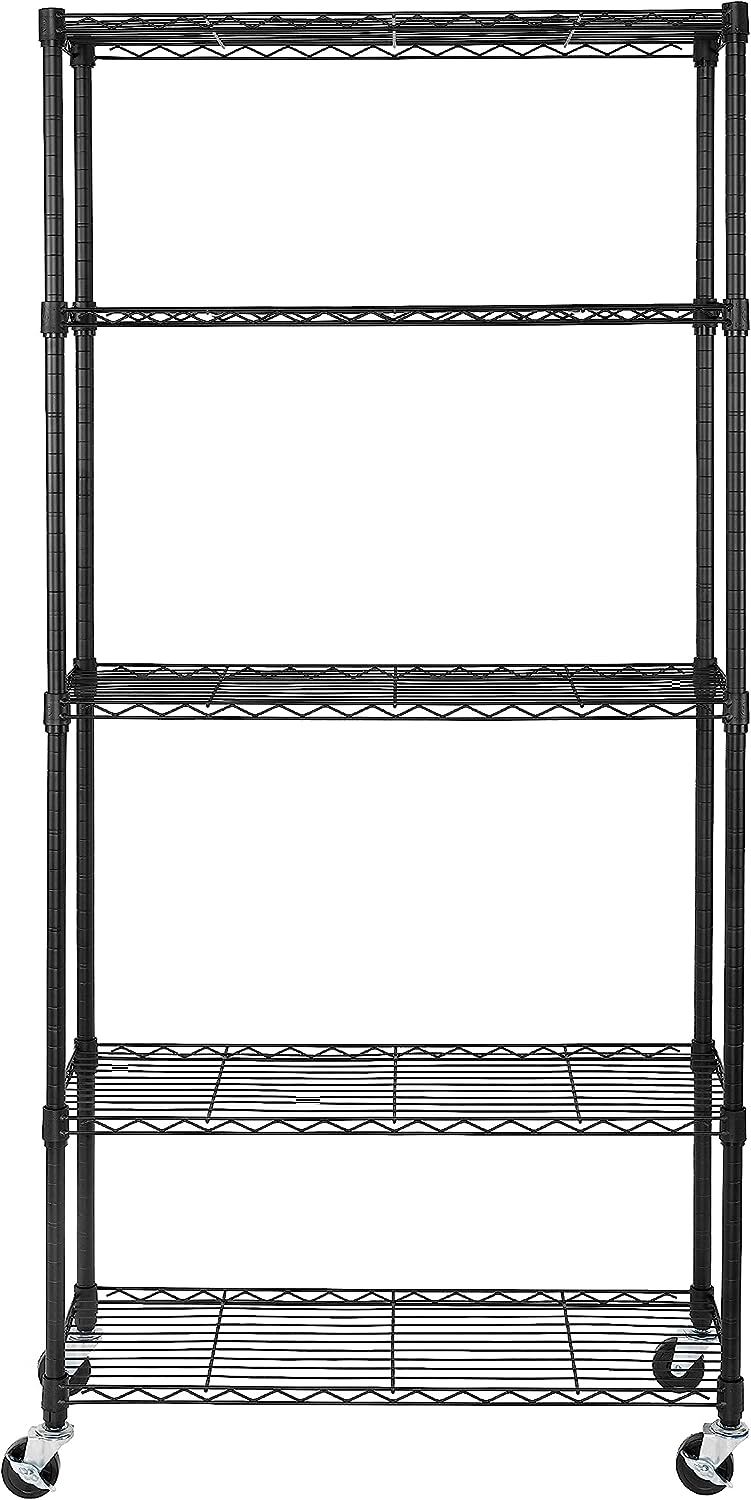 Seville Classics UltraDurable Heavy Duty NSF Solid Steel Wire Rack Storage Unit. Organizer for Garage. Warehouse. Office. Restaurant. Classroom. Kitchen. Black. 5-Tier Shelving. 36″ W x 14″ D
