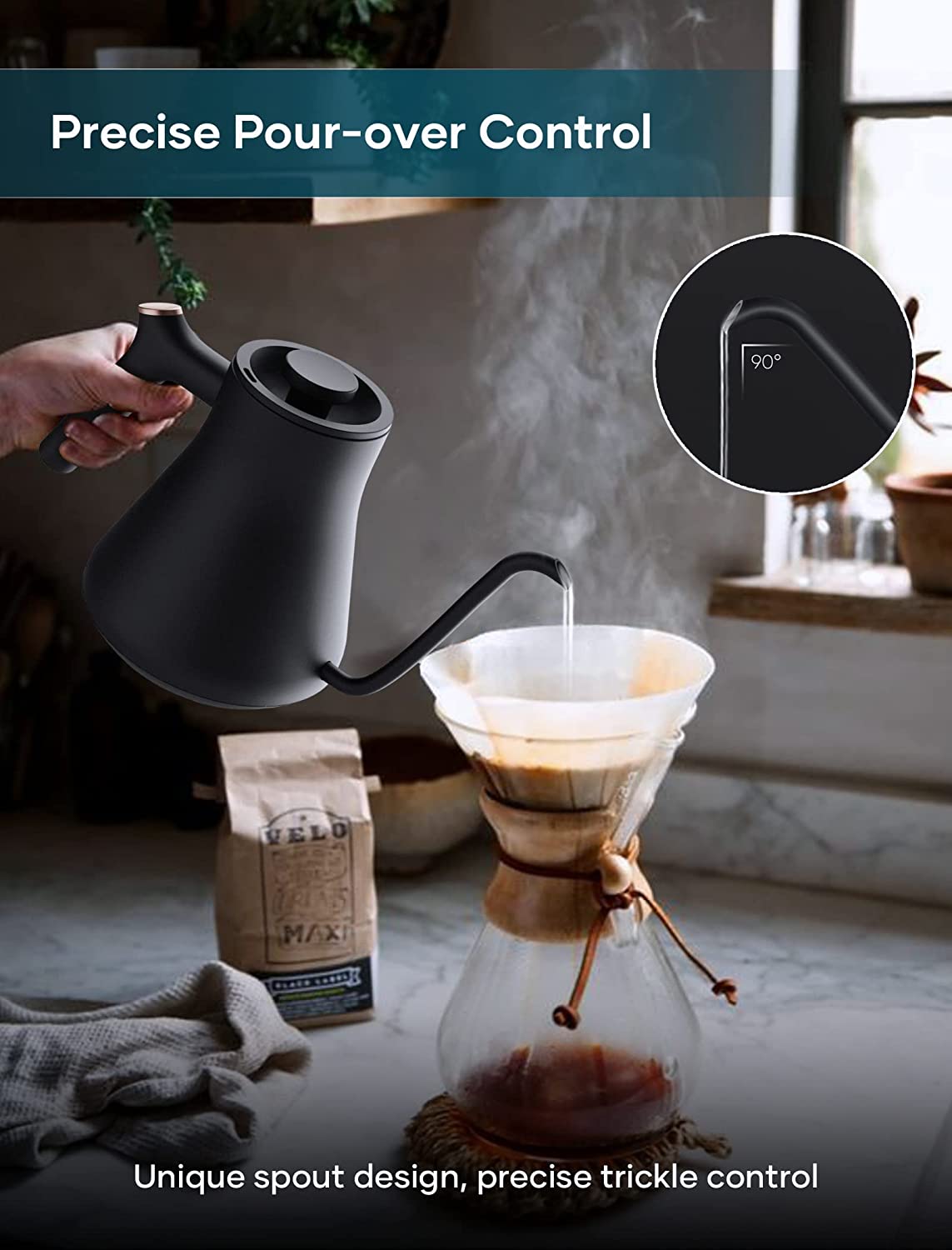 Electric Kettle. INTASTING Electric Gooseneck Kettles Temperature Control. 0.9L Stainless Steel Inner. ±1℉ Precision. Quick Heating. for Hot Water. Pour Over Coffee. Tea. Matte Black