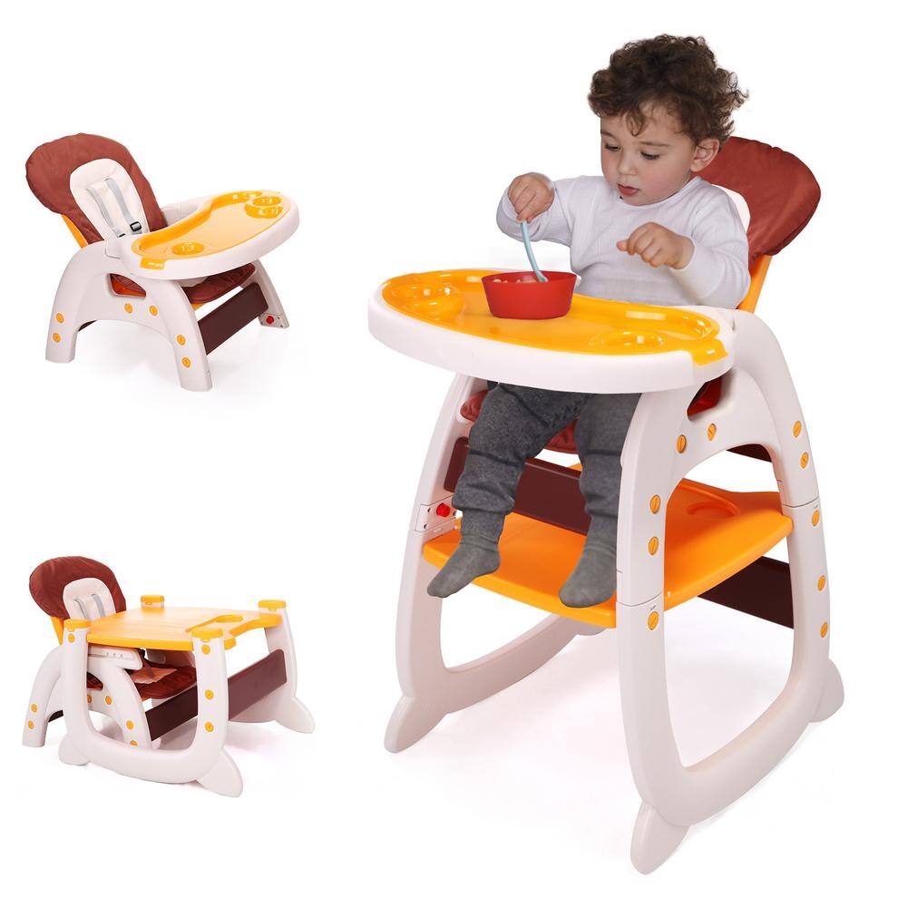 TOBBI TH17L0218 3-in-1 Convertible Toddler Highchair Table Booster Seat with Feeding Tray. Yellow