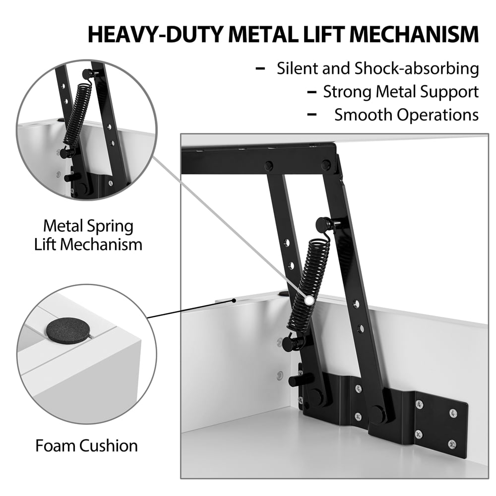 SMILE MART Modern 47.5″ Wood Lift Top Coffee Table with Lower Shelf. White
