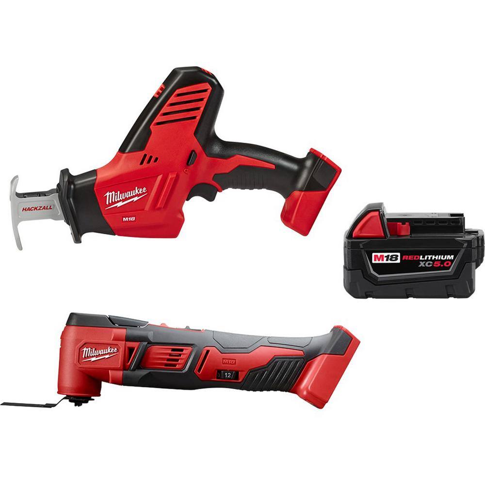 Milwaukee 2625-20-2626-20-48-11-1850 M18 18V Lithium-Ion Cordless HACKZALL Reciprocating Saw with Multi-Tool and 5.0 Ah Battery