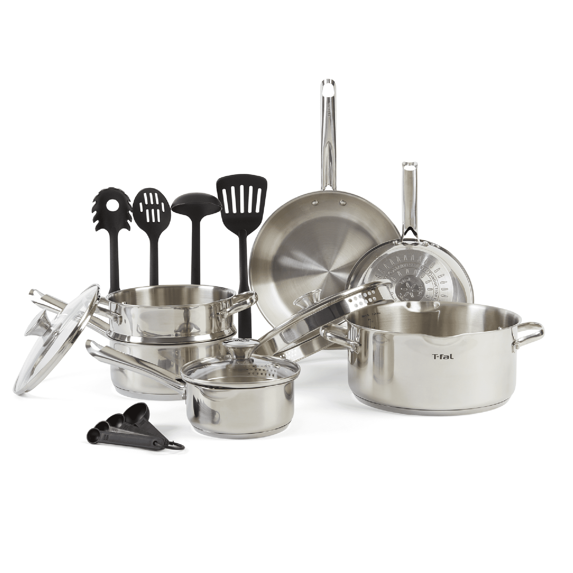 T-fal Cook & Strain Stainless Steel Cookware Set. 14 Piece Set. Dishwasher Safe