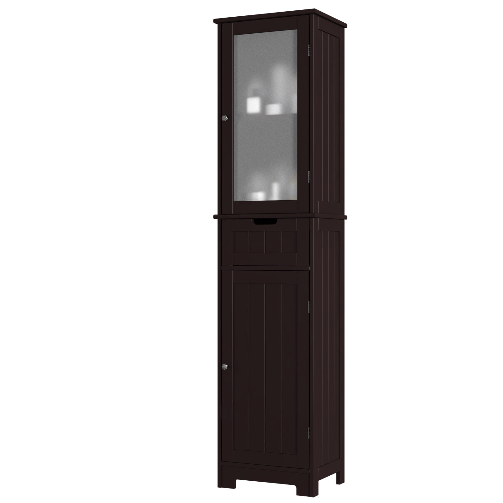 Homfa Bathroom Storage Cabinet. Brown Linen Cabinet. Narrow Tall Cabinet Storage Tower with Door and Drawer