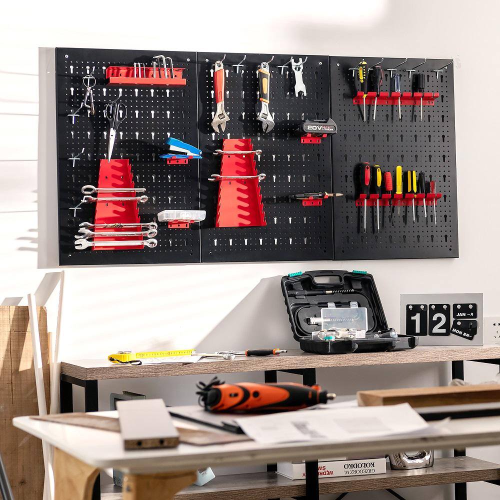 Costway TA10013 24 in. H x 48 in. W Pegboard Wall Organizer Kit 4 ft.Metal Toolboard W/3 Pegboards & 25 Accessories