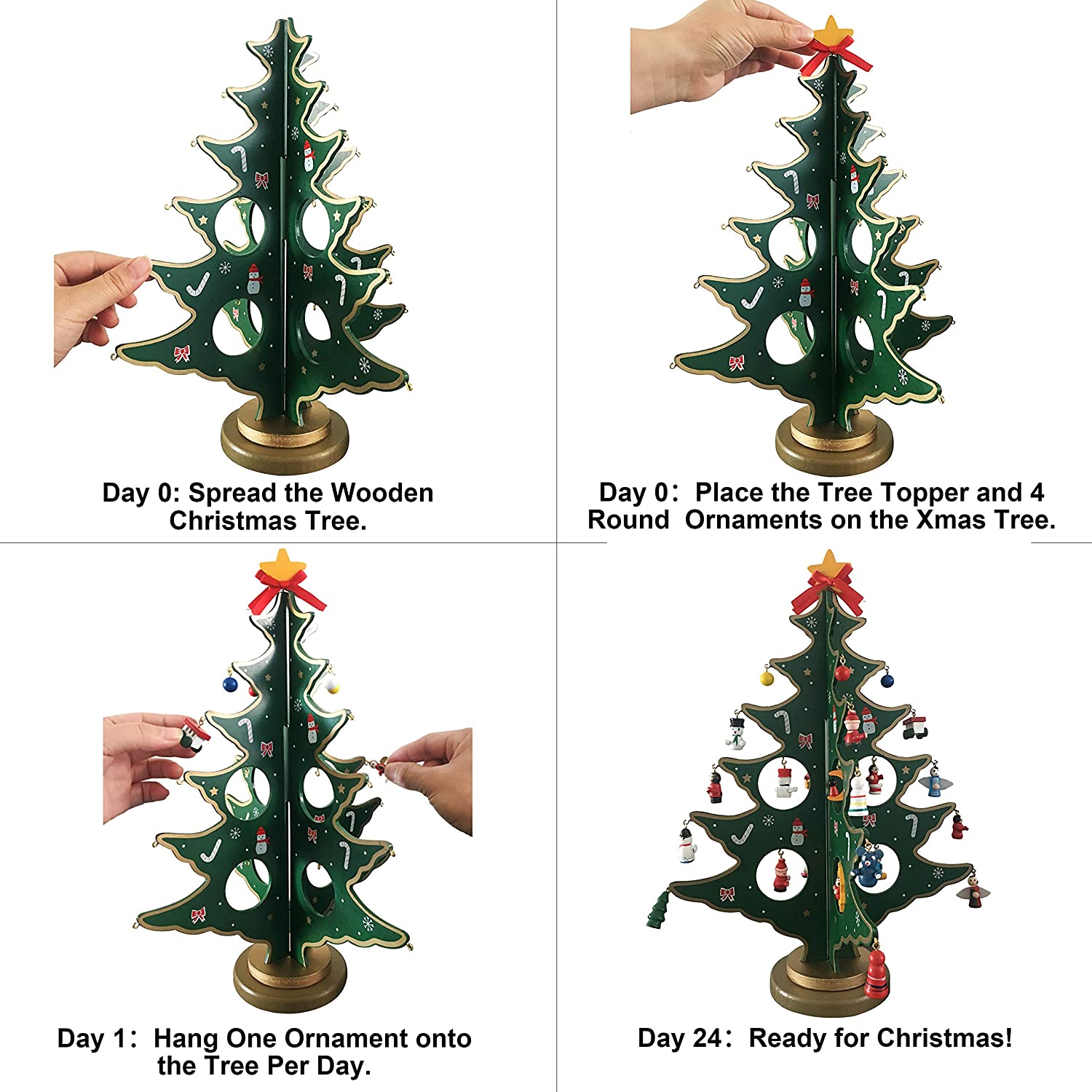 JOYIN Christmas 24 Days Countdown Advent Calendar with a Wooden Christmas Tree