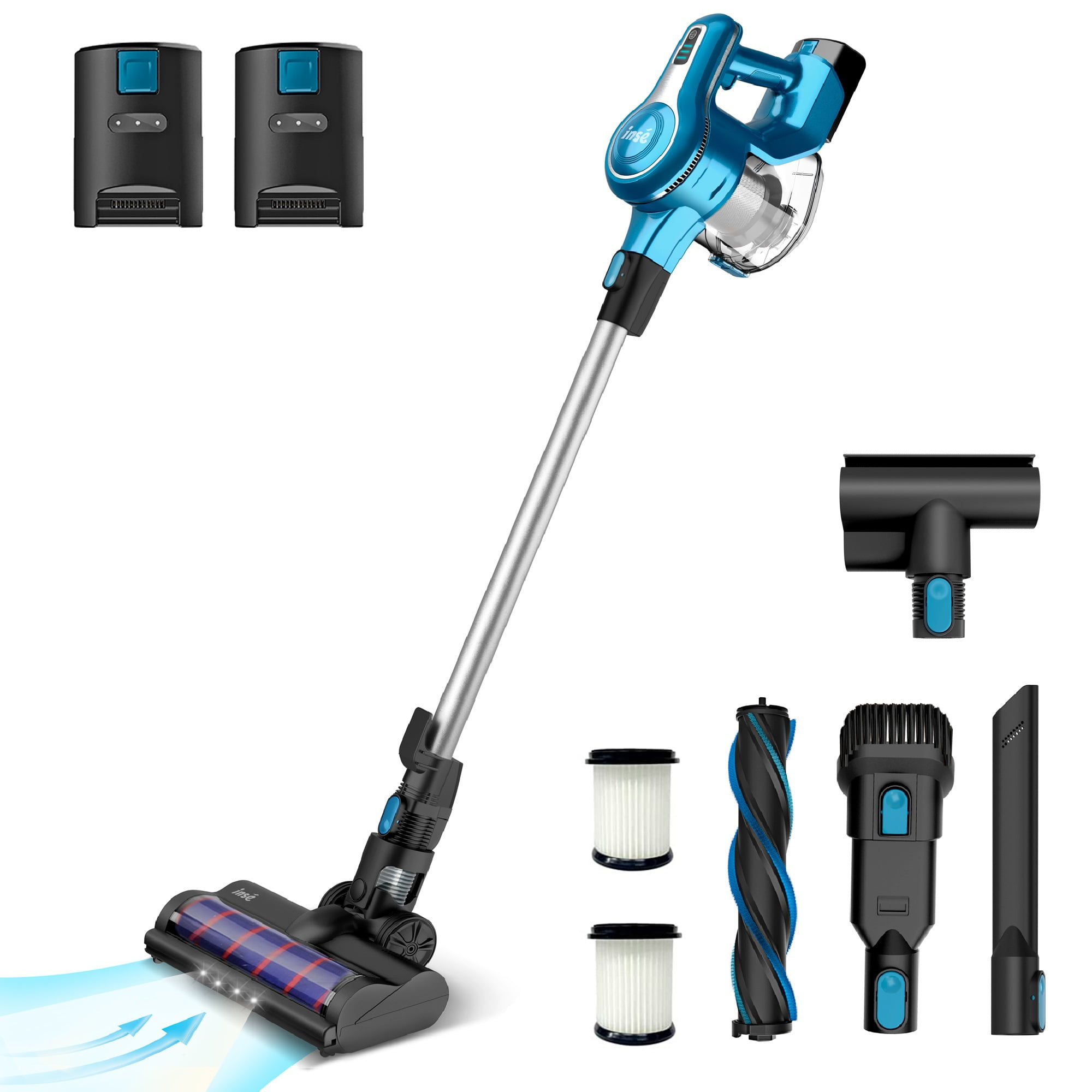 INSE 30Kpa 300W Cordless Vacuum Cleaner with 2 Batteries.Rechargeable Brushless Stick Vacuum for 90mins Runtime  10-in-1 Lightweight Powerful Cordless Vacuum for Carpet Hard Floor Pet Hair