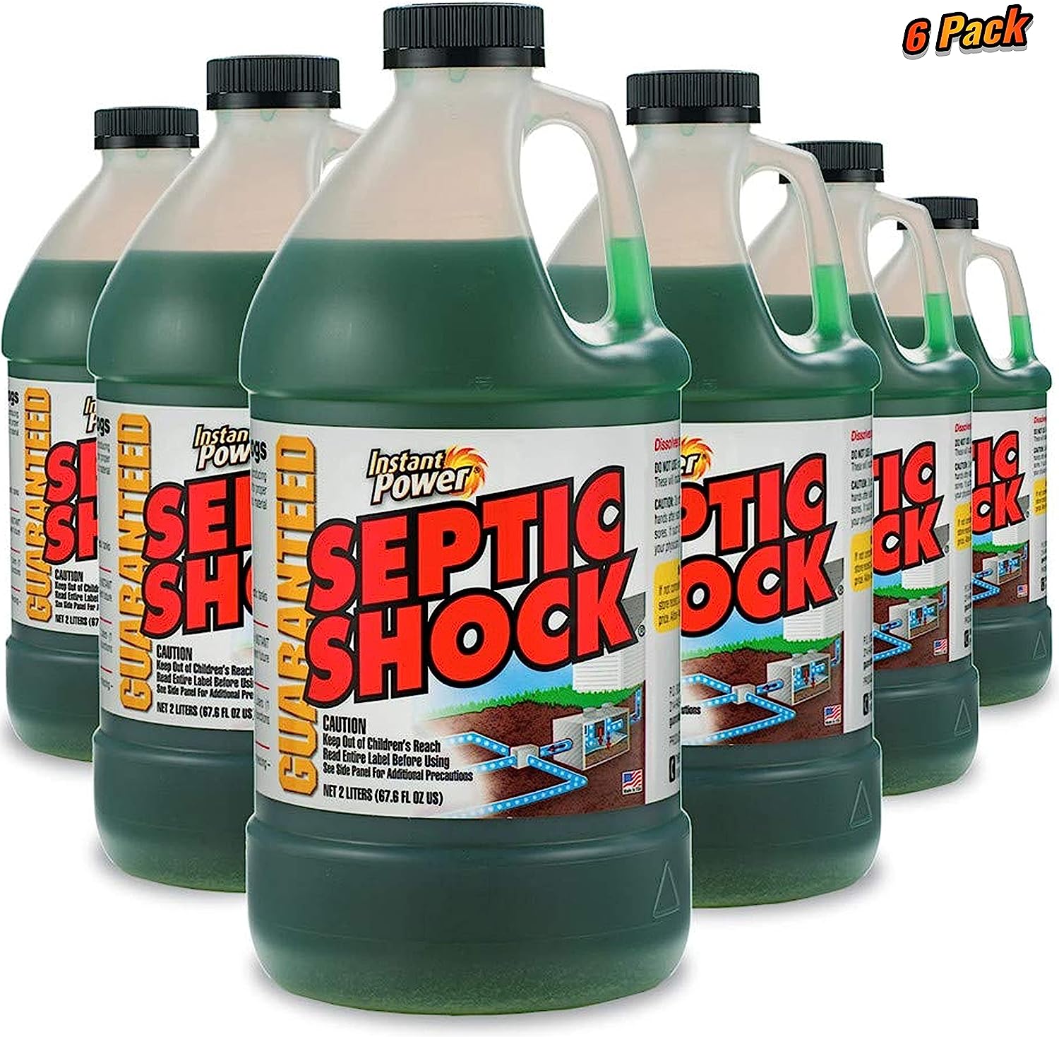 Instant Power Septic Shock Septic Tank Treatment. Drain Cleaner Liquid Clog Remover for Septic System. 67.6 FL OZ (2 Liter). 6 Pack.1868