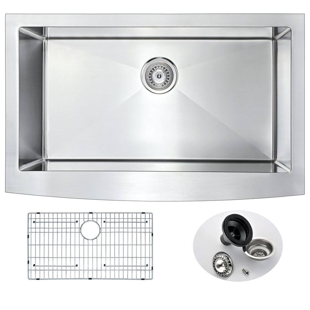 ANZZI  ELYSIAN Series Farmhouse Stainless Steel 36 in. 0-Hole Single Bowl Kitchen Sink
