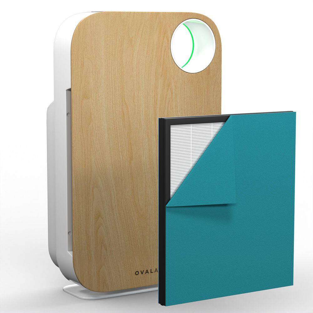 OVAL AIR AIR1000C 3-Stage 5-in-1 Air Purifier for Rooms Upto 600 sq. ft. Reduces Allergies. Asthma. Pets. Odor. Smoke. Light Wood