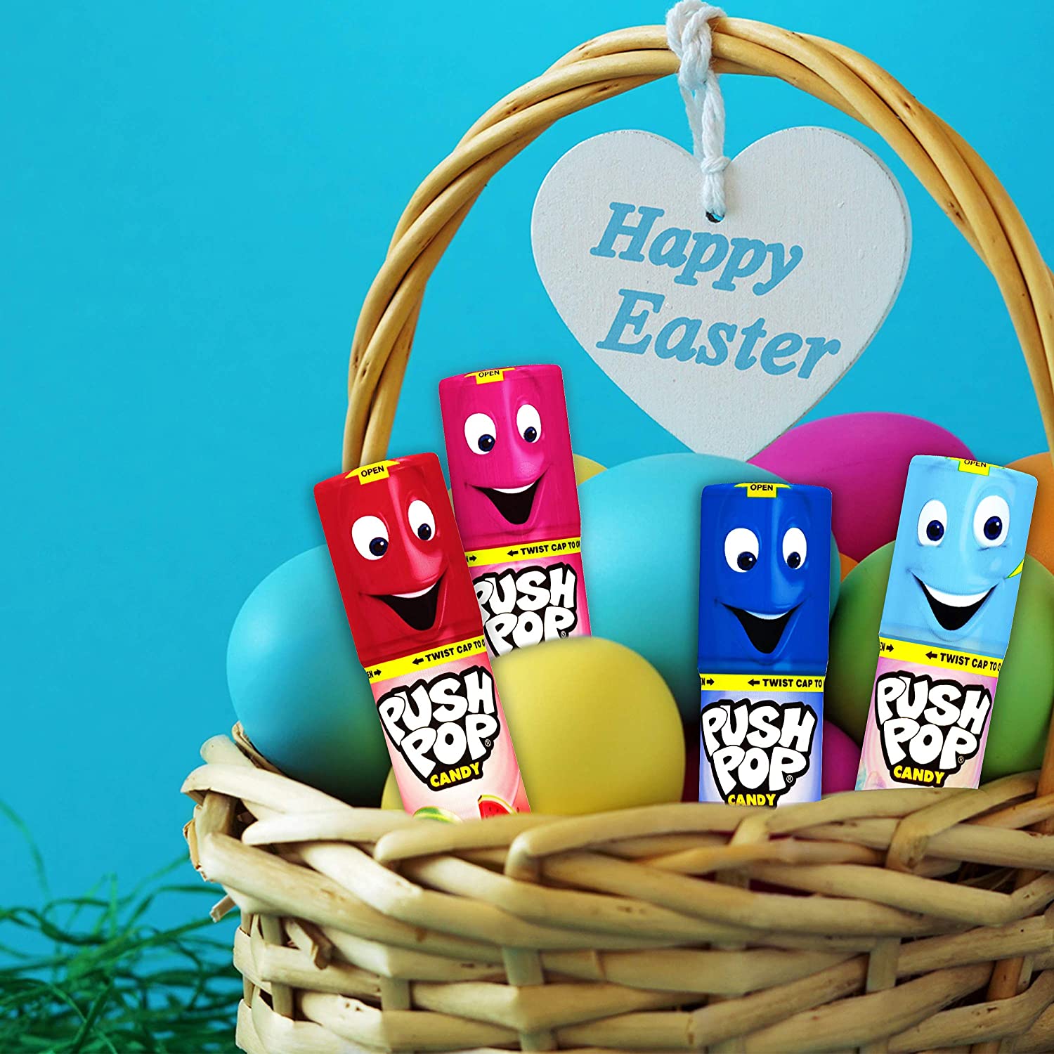 Giant Push Pop Container with Individually Wrapped Lollipop Easter Variety Party Pack