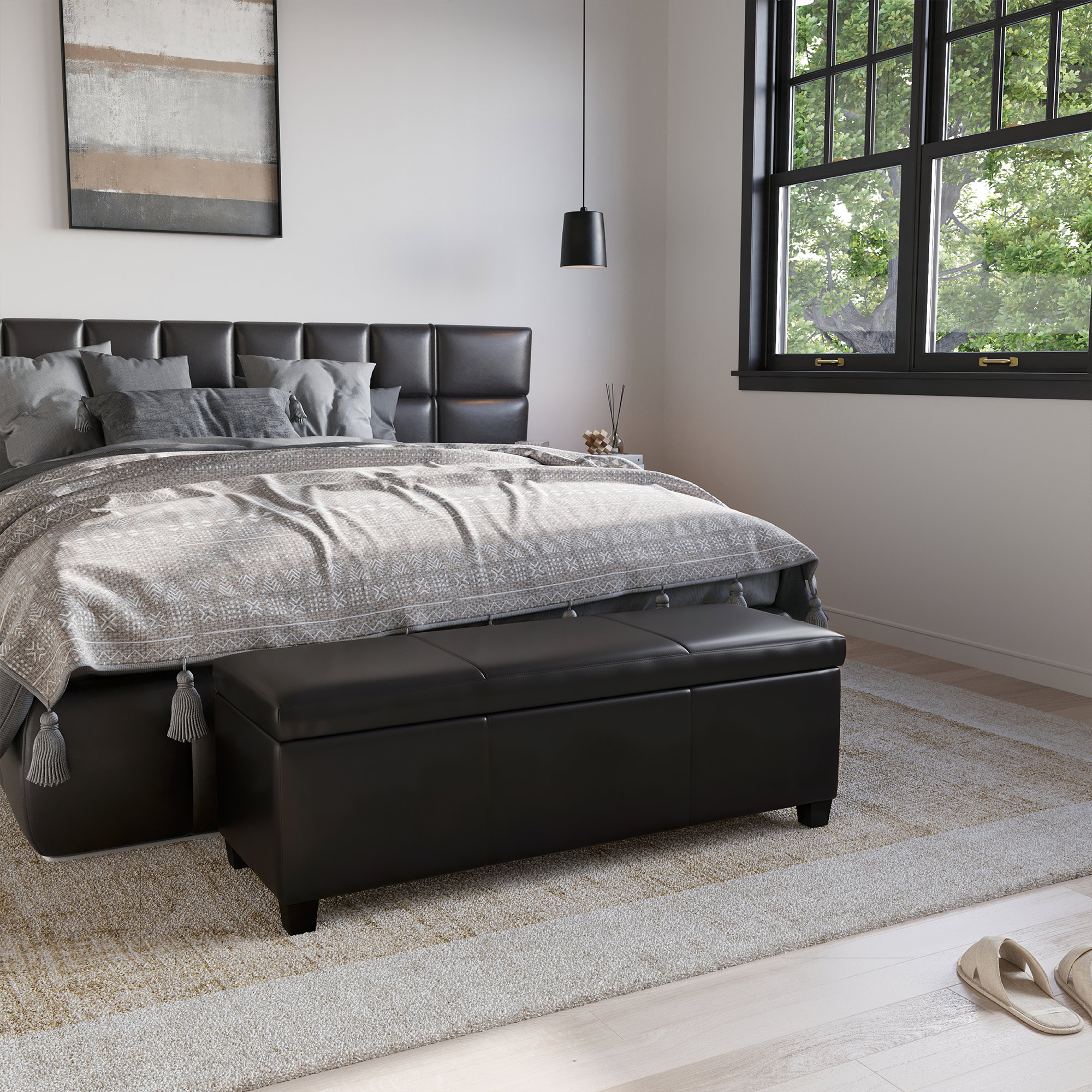 BELLEZE Storage Ottoman Bench Footstool - Amherst (Black)