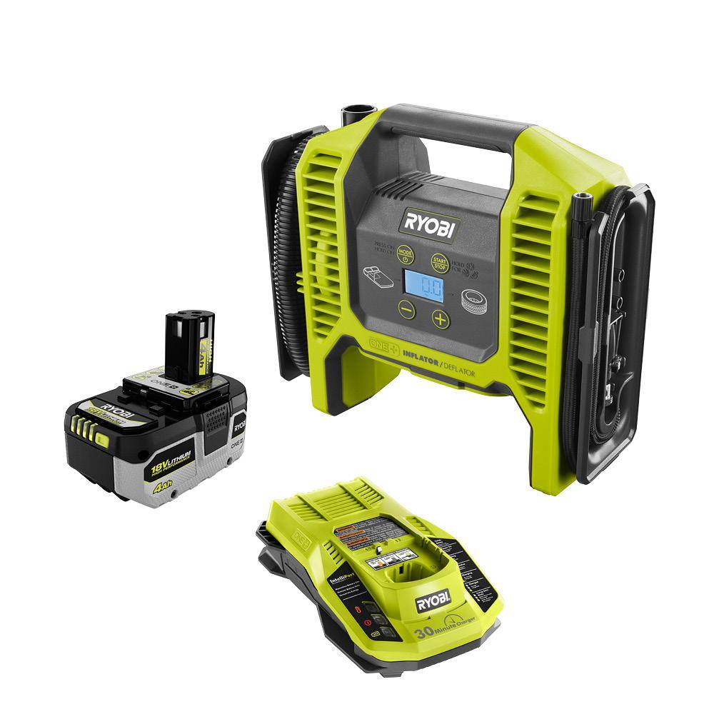 RYOBI P747-PSK004 ONE+ 18V Cordless Dual Function Inflator/Deflator with HIGH PERFORMANCE 4.0 Ah Battery and Charger Kit