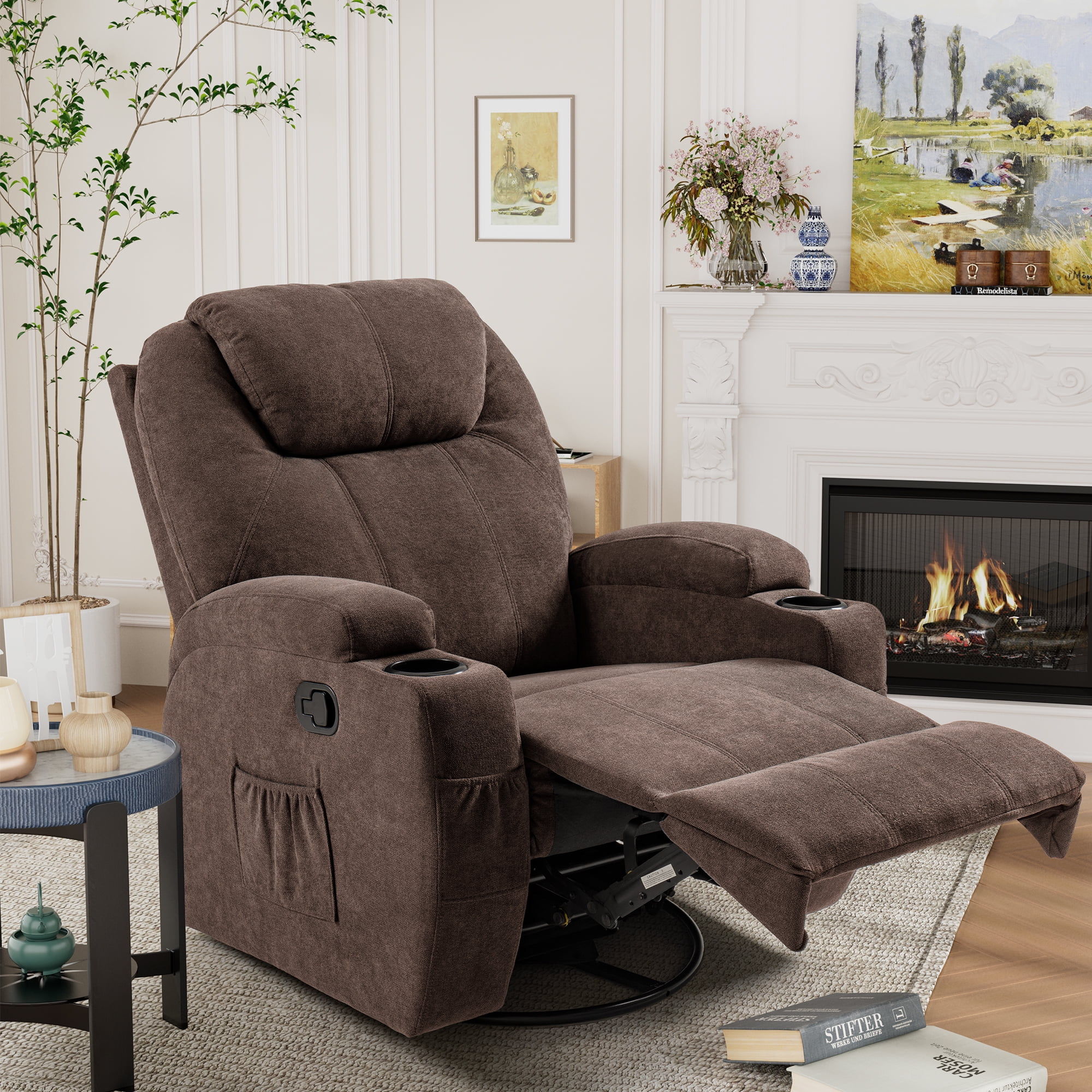 Vineego Fabric Power Massage Lift Recliner Chair with Heat & Vibration for Elderly.Brown