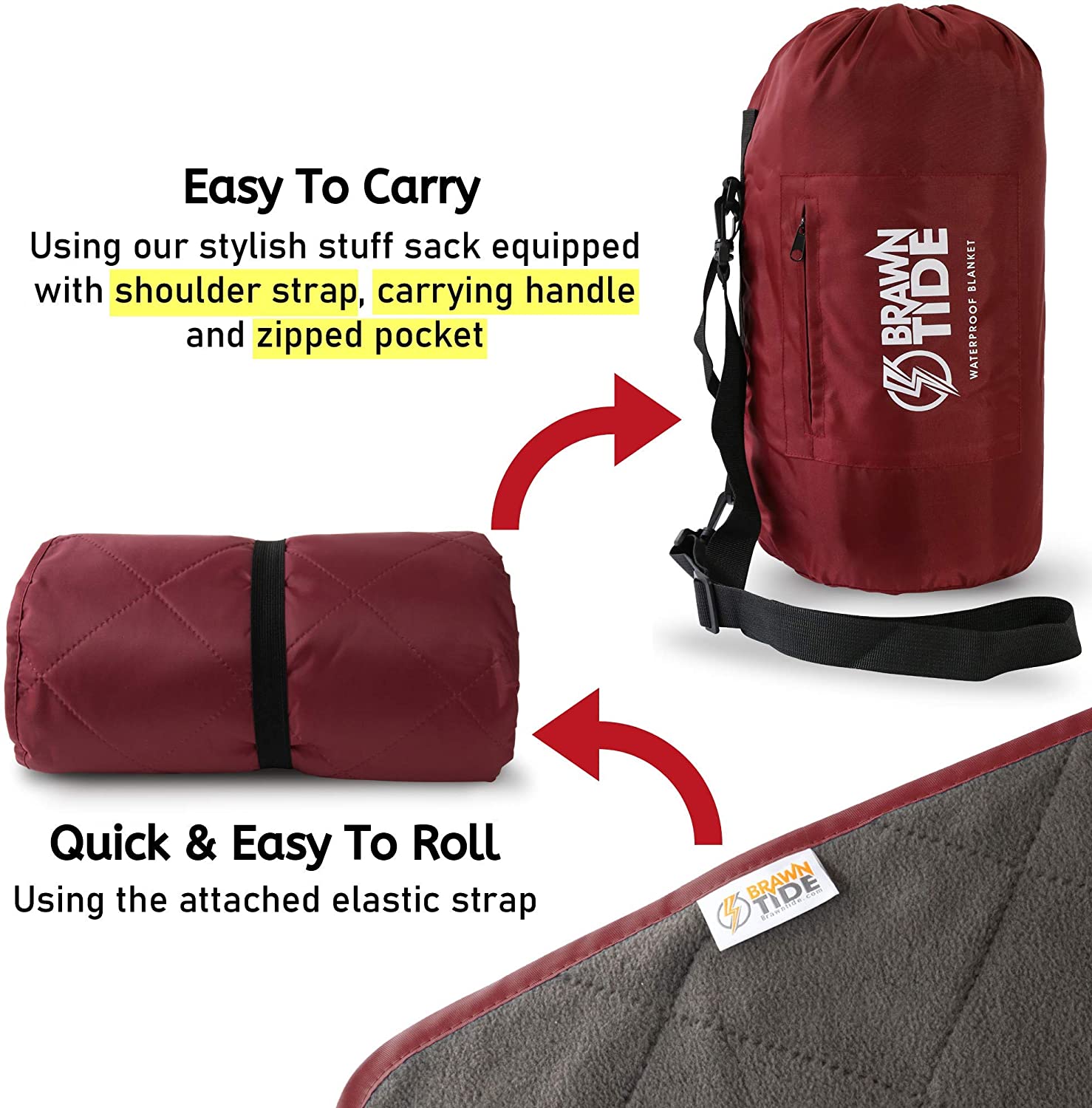 Brawntide Large Outdoor Waterproof Blanket - Quilted. Extra Thick Fleece. Warm