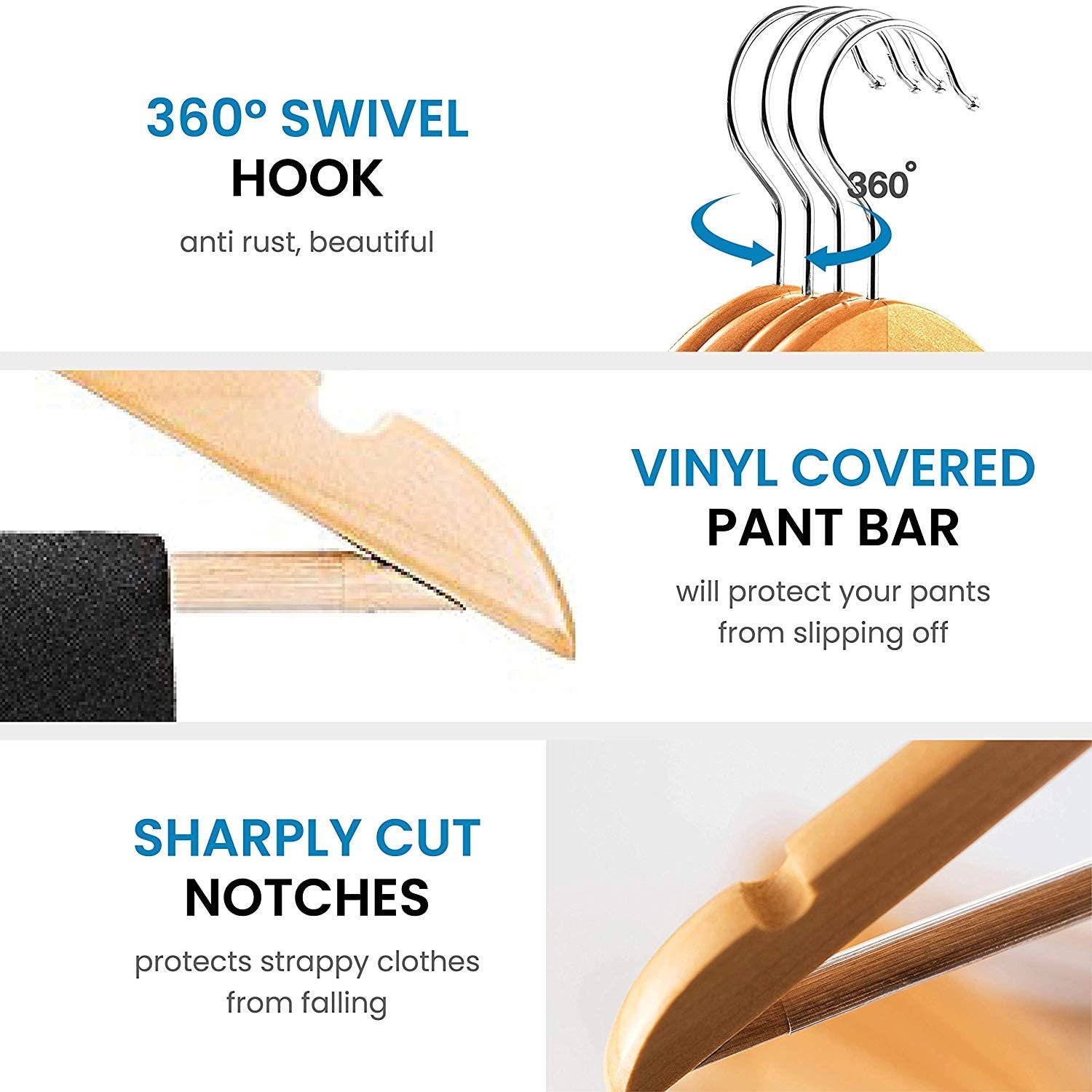 ZOBER High-Grade Wooden Suit Hangers (20 Pack). Brown