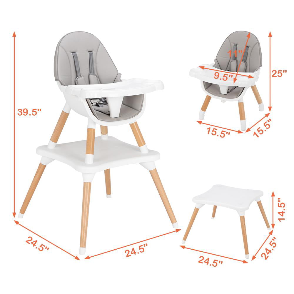 Ktaxon 5-in-1 Baby High Chair. Infant Wooden Convertible Chair. Gray