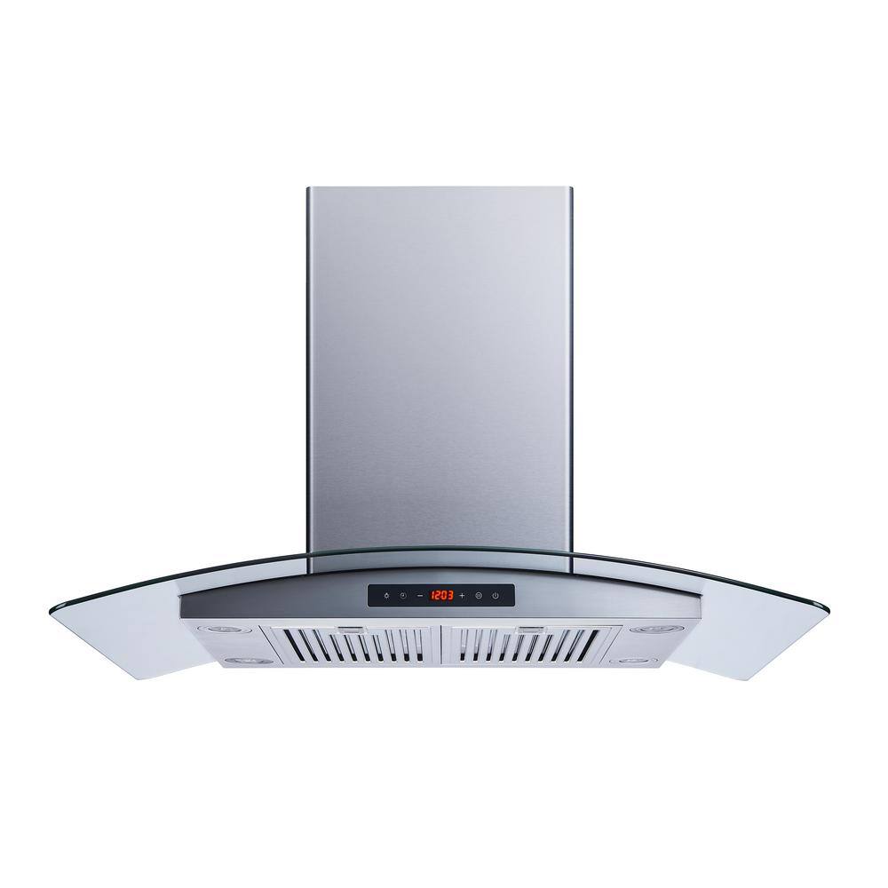 Winflo 1002846623 36 in. 439 CFM Convertible Island Mount Range Hood in Stainless Steel with Baffle Filters and Touch Control