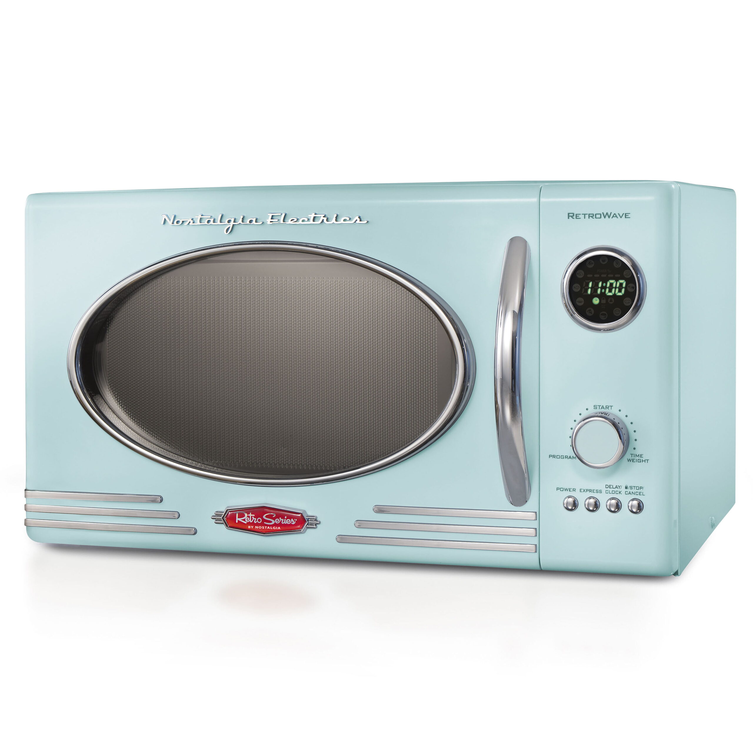 Nostalgia Retro 0.9 Cu. Ft. 800-Watt Countertop Microwave Oven. Aqua