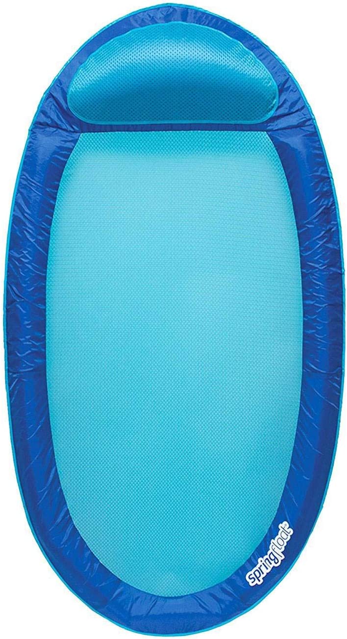 SwimWays Water Hammock Styled Spring Swimming Pool Float Blue Recliner with Mesh Bed. Oversized Pillow. and Carry Bag
