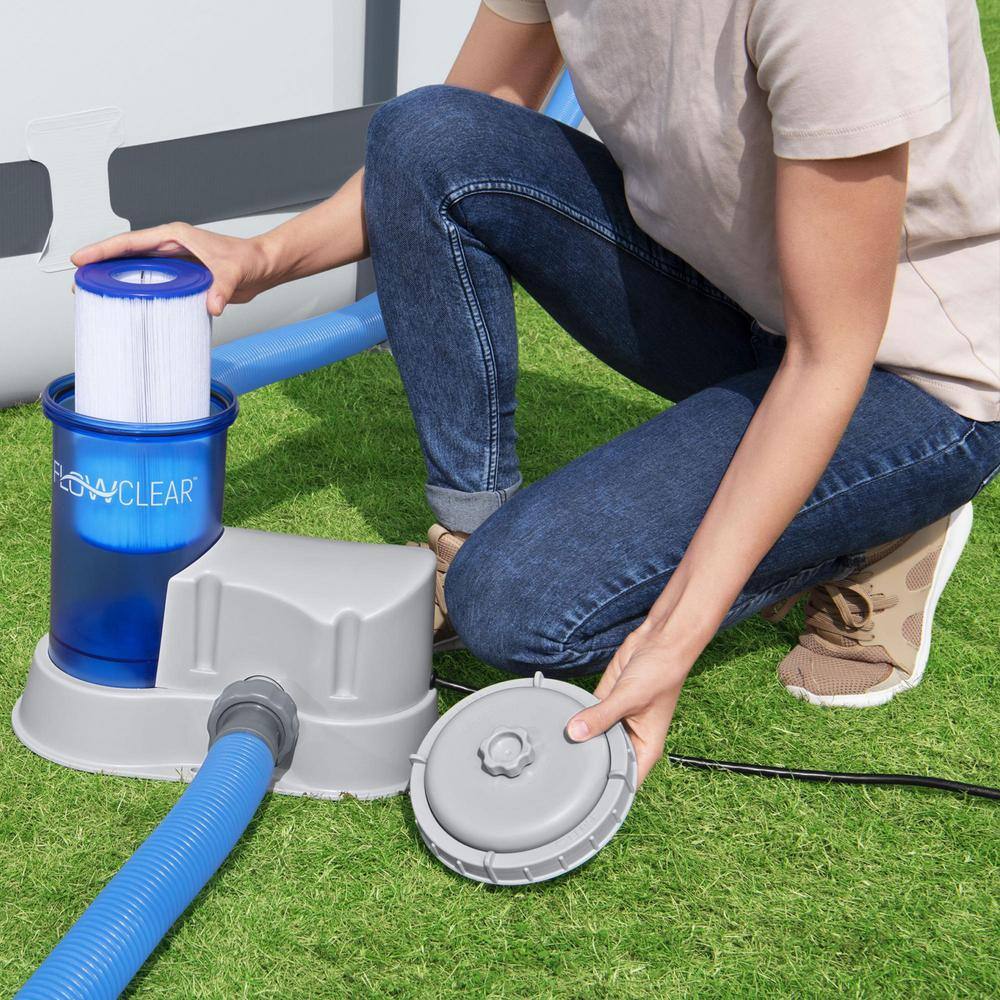 Bestway 58647E-BW Flowclear Transparent 100 sq. ft. Filter Above Ground Pool Pump 1500 GPH