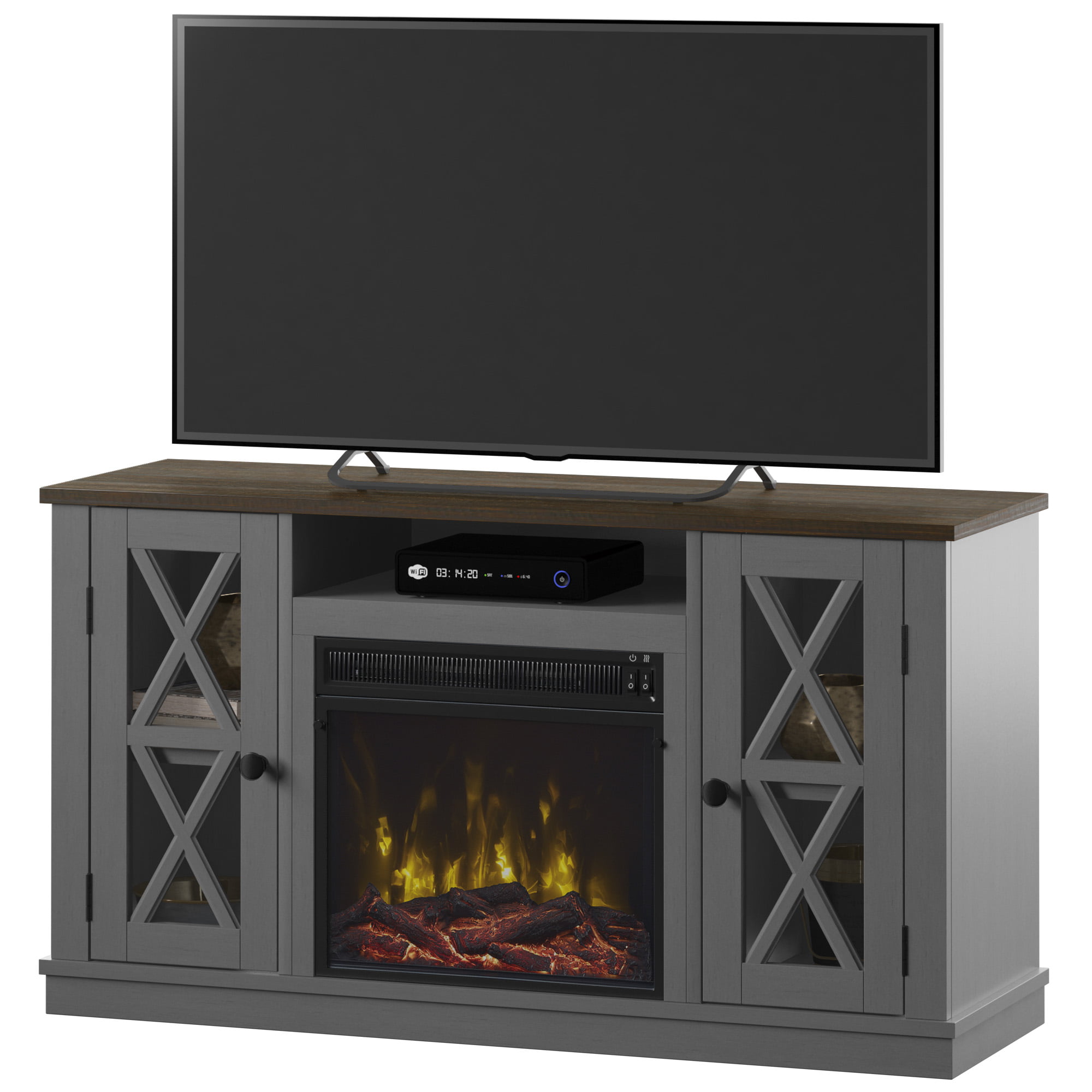 Twin Star Stanton Ridge Electric Fireplace TV Stand for TVs up to 55″. Antique Gray