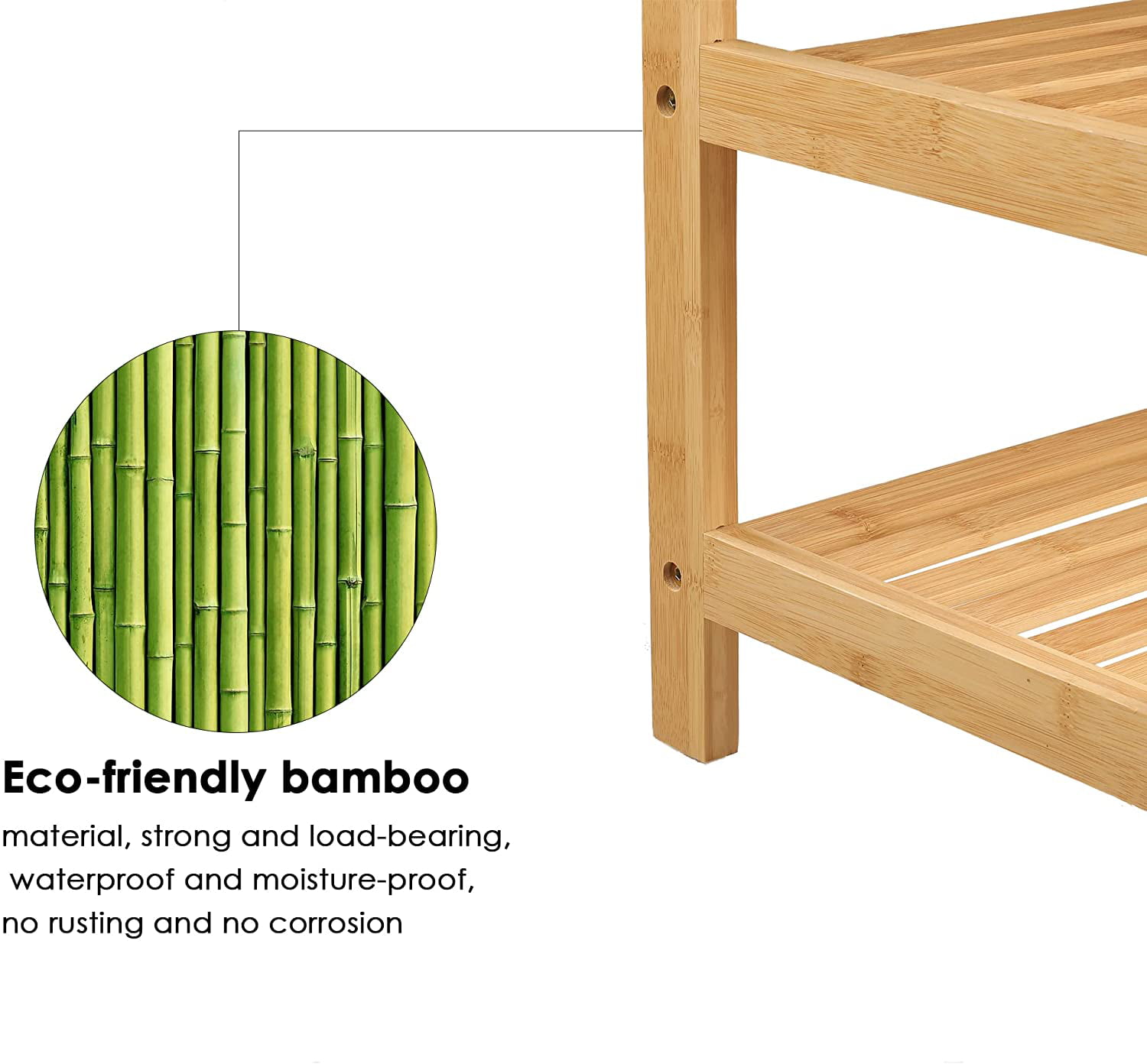 Homfa Entryway Shoe Bench. 2-Tier Bamboo Finish Shoe Storage with Padded Seat (up to 7 shoes)
