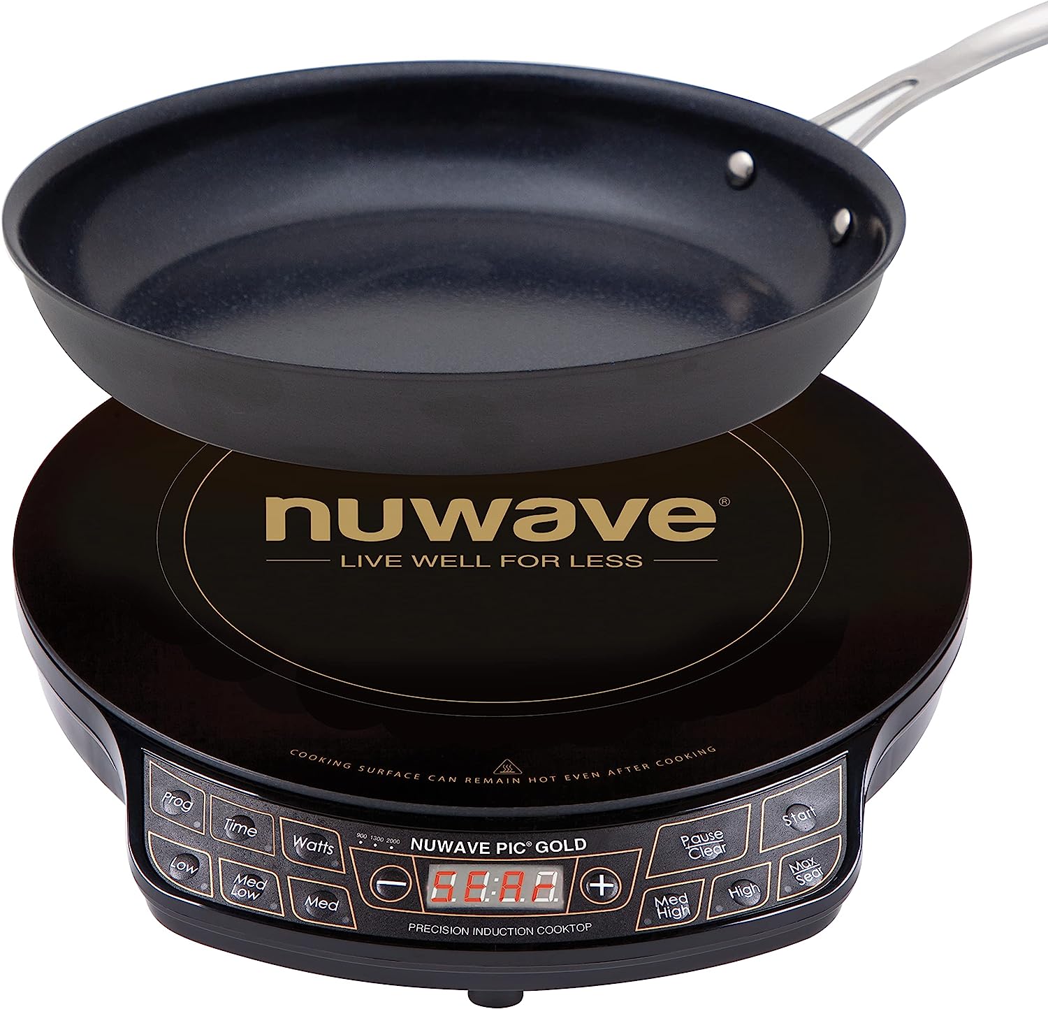 Nuwave Gold Precision Induction Cooktop. Portable. Powerful Large 8 Heating Coil. 12 Shatter-Proof. Heat-Resistant Ceramic Glass Surface. 10.5 Duralon Healthy Ceramic Non-Stick Fry Pan Included