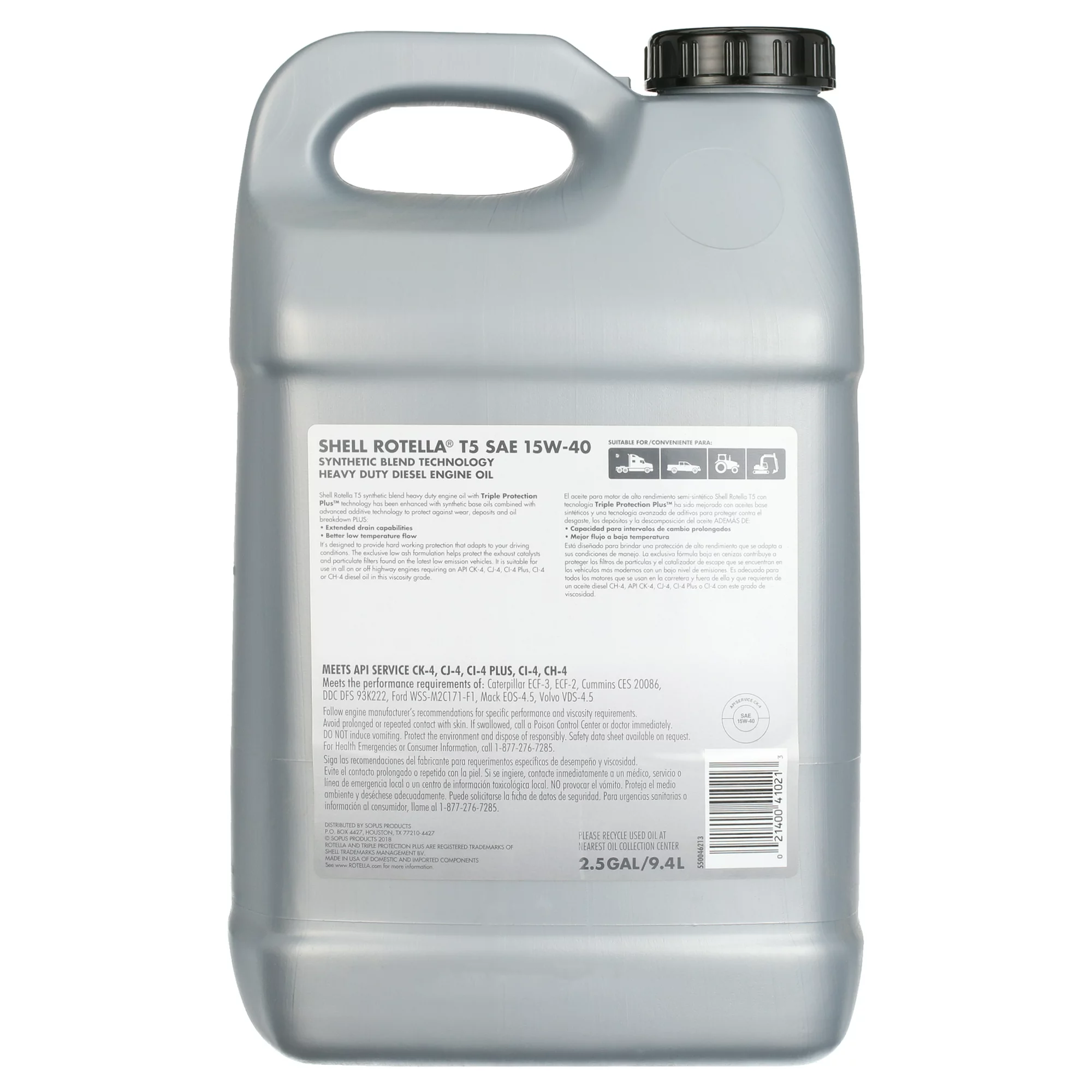 Shell Rotella T5 Synthetic Blend 15W-40 Diesel Engine Oil. 2.5 Gallon