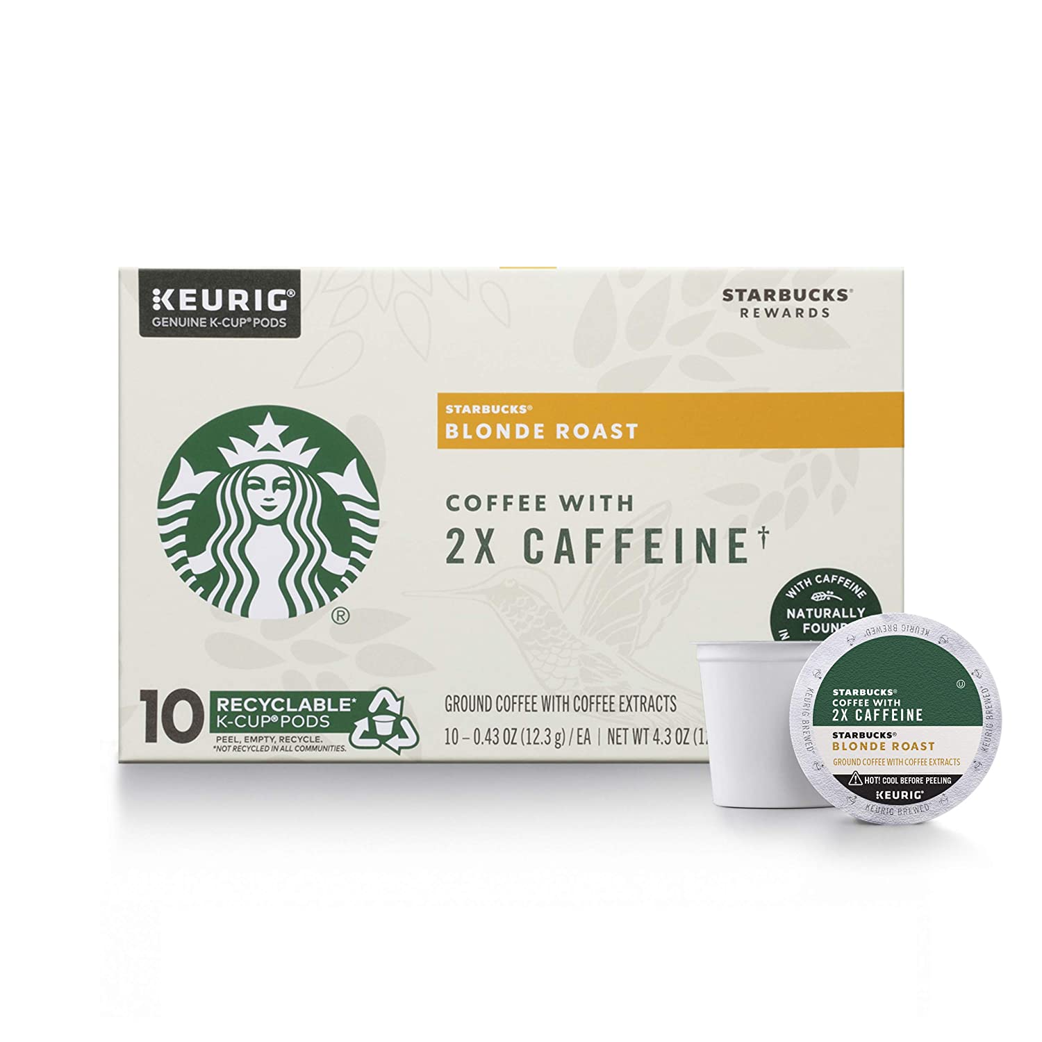 Starbucks Blonde Roast K-Cup Coffee Pods with 2X Caffeine for Keurig Brewers.10 Count - (Pack of 6)