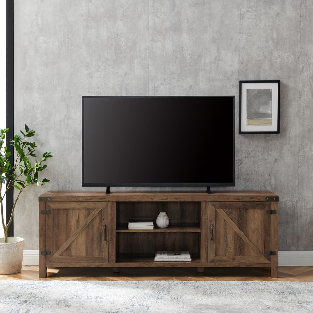 Walker Edison Furniture Company 70 in. Rustic Oak Composite TV Stand 75 in. with Doors