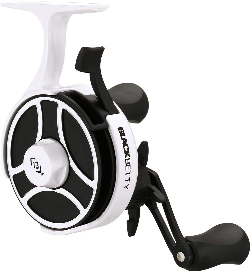 13 Fishing Black Betty FreeFall Ghost Window Inline Ice Fishing Reel. White (Left Hand Retrieve)