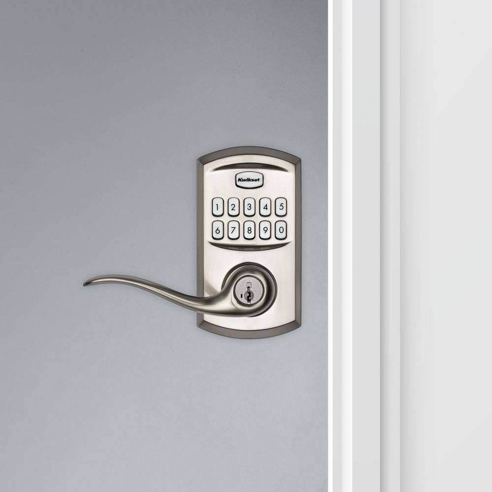 Kwikset 99170-001 917 SmartCode Satin Nickel Keypad Electronic Single-Cylinder Tustin Door Lever Featuring SmartKey Security
