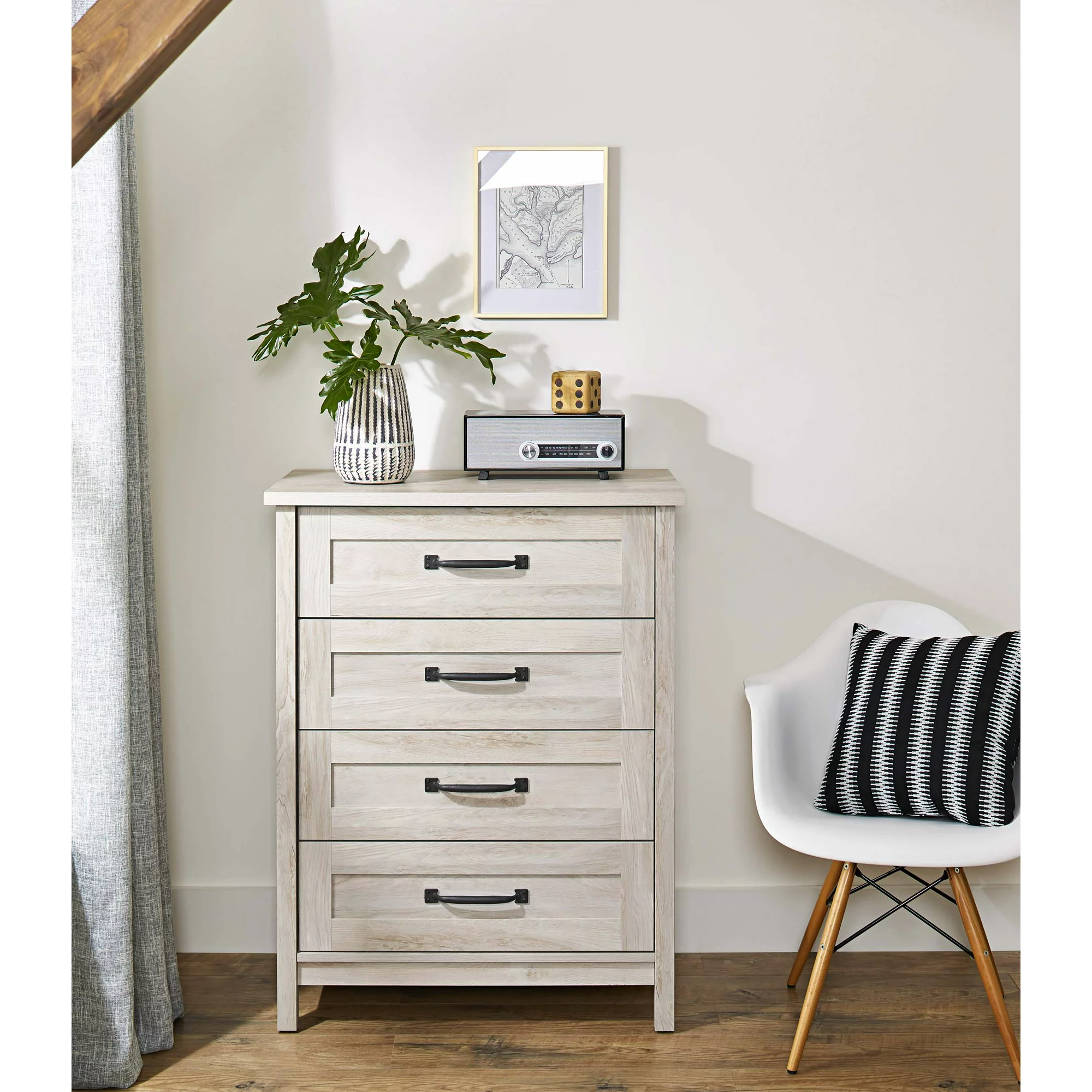 Better Homes & Gardens Modern Farmhouse 4-Drawer Chest. Rustic White Finish