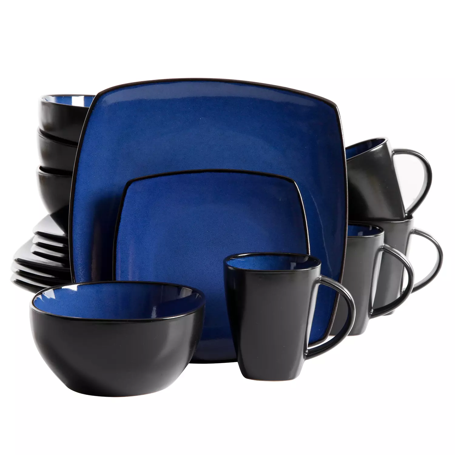 Gibson Home Soho Lounge 16-Piece Reactive Glaze Dinnerware Set. Sapphire