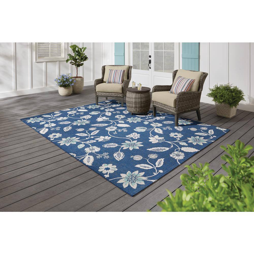 Hampton Bay  Blue/White 9 ft. x 12 ft. Floral Indoor/Outdoor Area Rug
