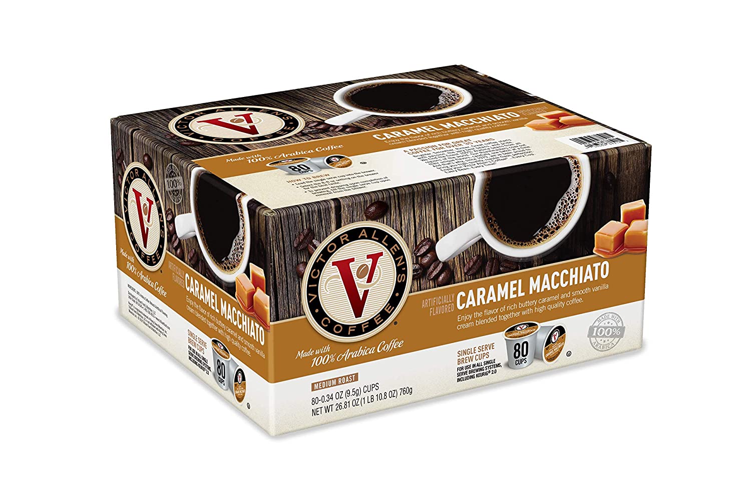 Victor Allen Coffee. Caramel Macchiato Single Serve K-cup. 80 Count (Compatible with 2.0 Keurig Brewers)